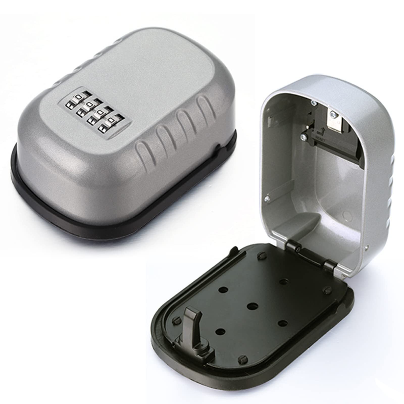 4 Digit Combination Key Safe Box - Aluminum Alloy Weatherproof Wall Mounted Lock Box for House Keys | Secure Storage for Home, School, Office & Outdoor Use | Silver
