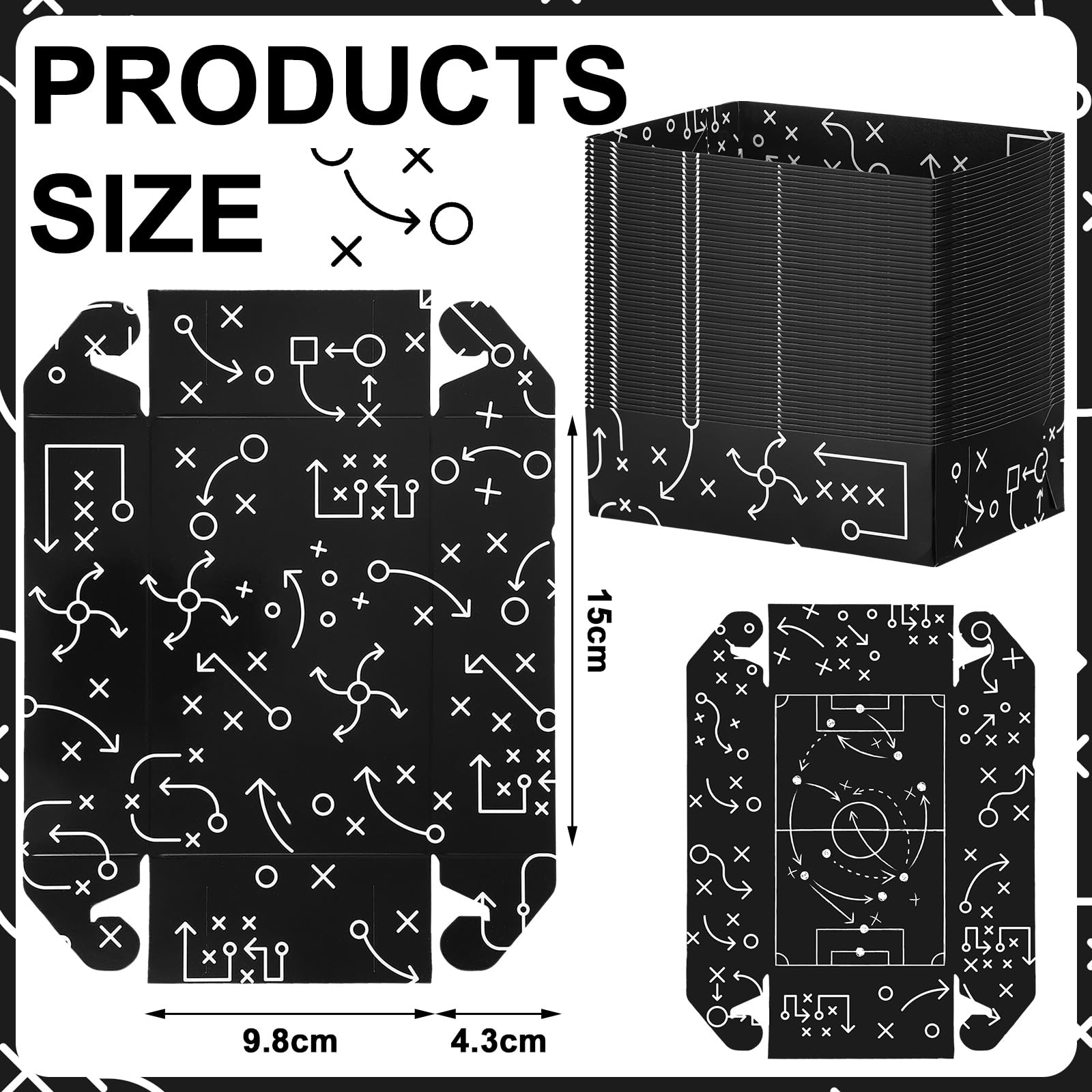 50-Pack Honeydak Football Party Supplies - Black & White Soccer Themed Paper Food Trays, Serving Boats & Dessert Plates for Super Bowl, Birthday & Sports Themed Events - Perfect for Game Day Decorations & Party Snack Serving