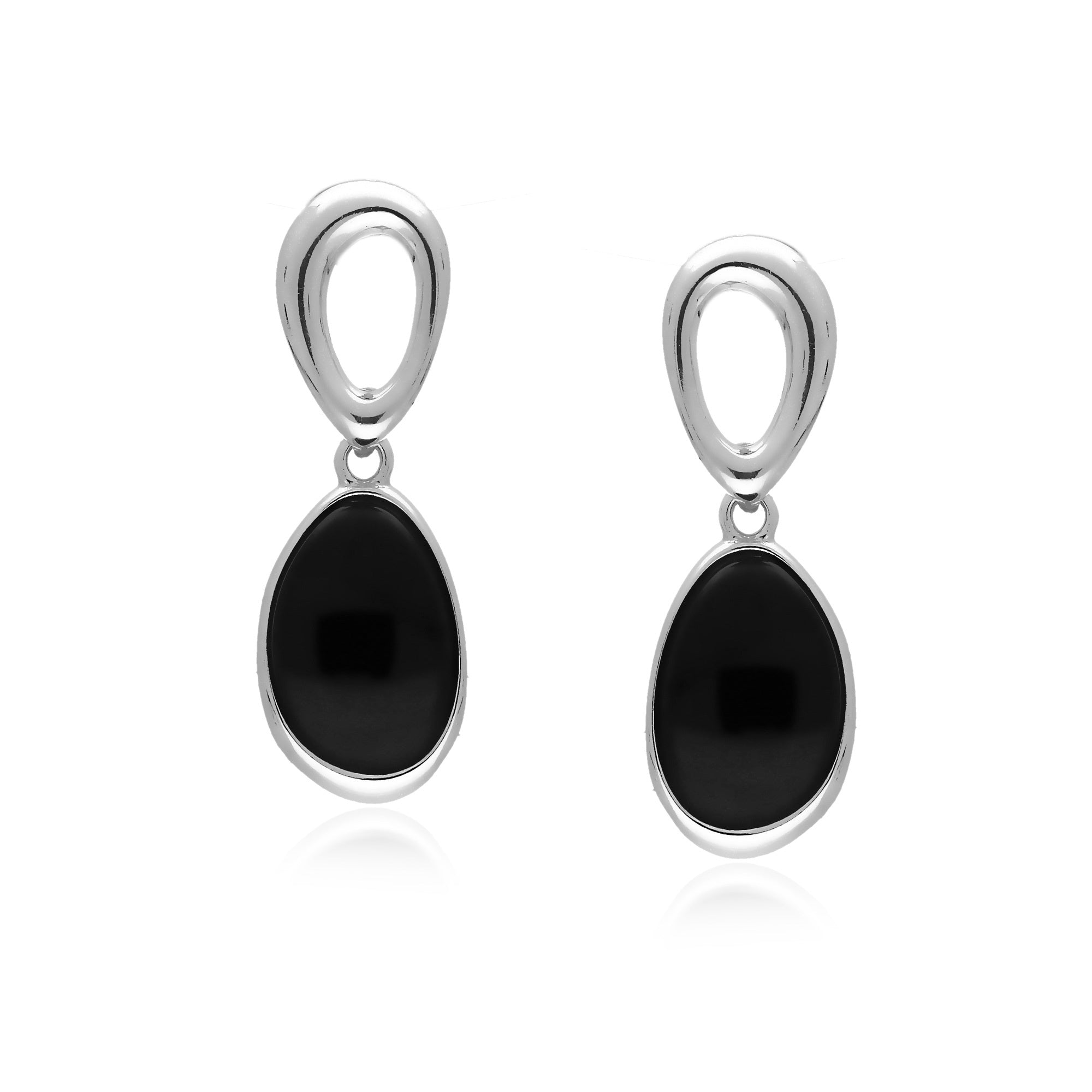 Sterling Silver Whitby Jet Double Oval Drop Earrings for Women - Elegant Gothic Jewelry for Parties, Weddings & Evening Events