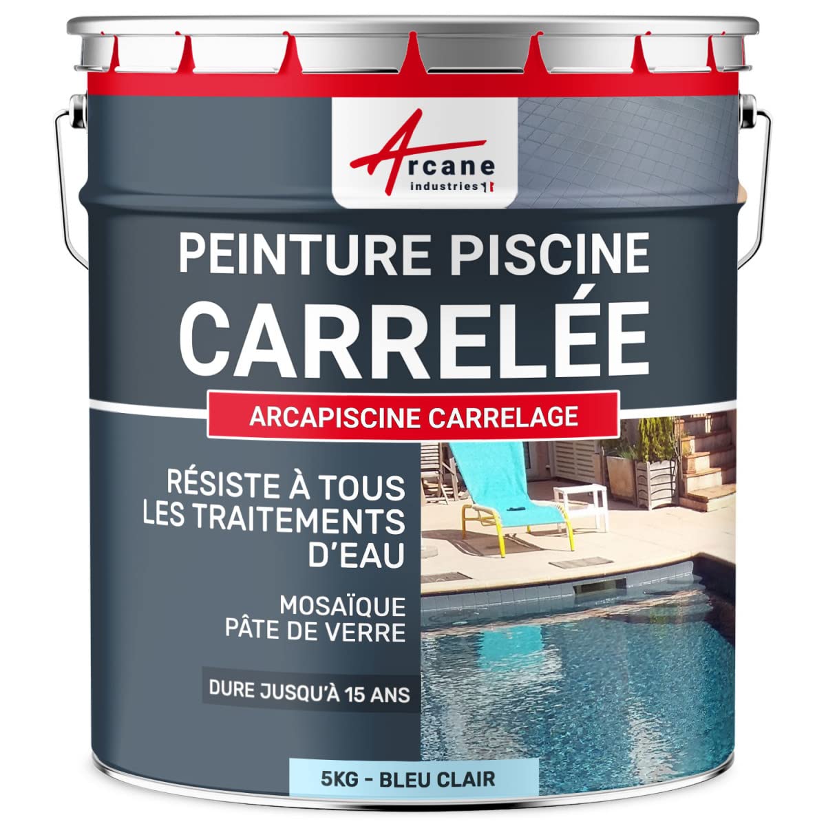Pool Tile Paint for Swimming Pools - ARCAPISCINE AZULEJOS - 5 kg (Covers up to 15m² for 2 Coats) Light Blue - ARCANE INDUSTRIES - Perfect for Pool Renovation, Tile Restoration & Waterproofing