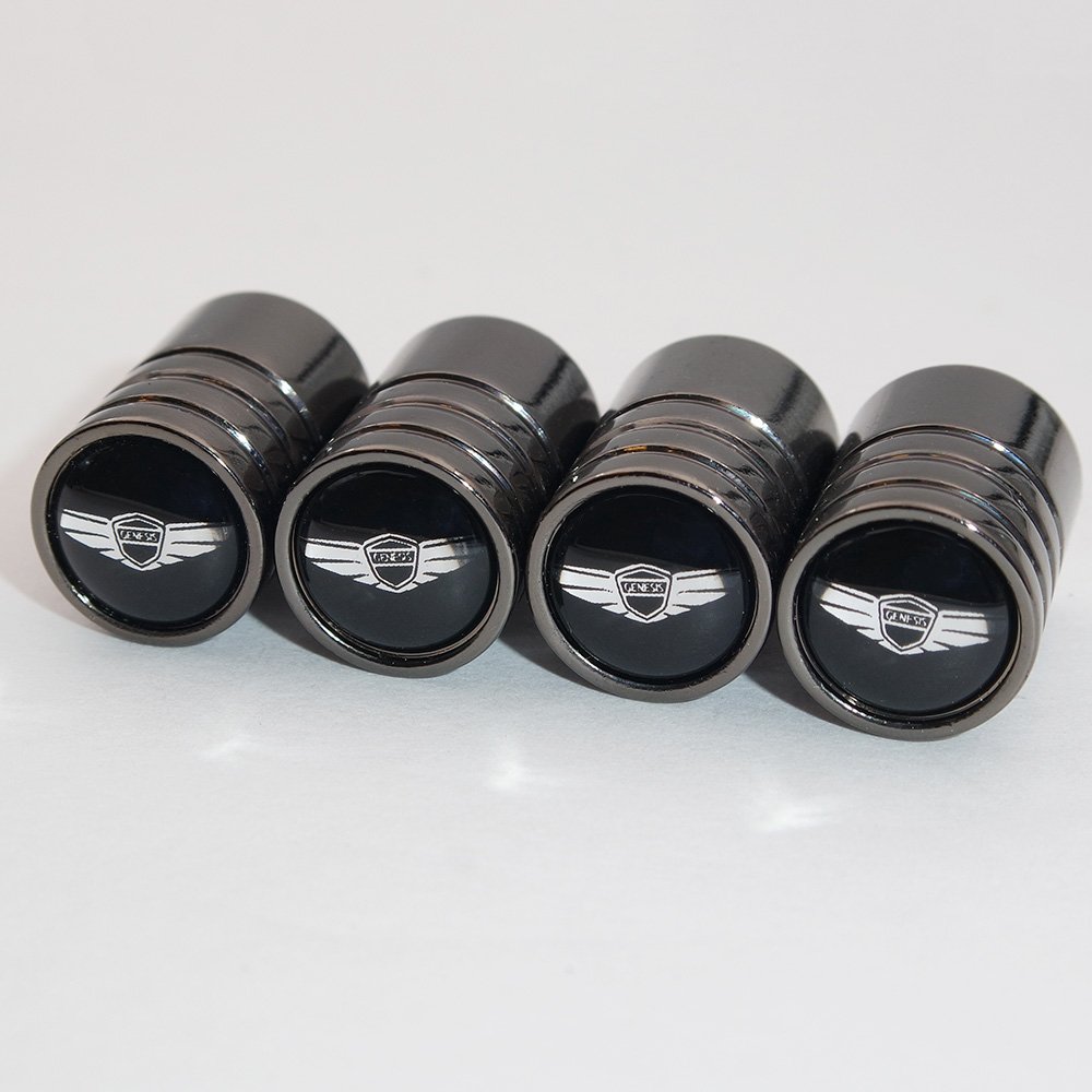 Genesis Black Chrome Tire Valve Stem Caps - Premium Car Wheel Air Valve Covers (Set of 4) for Cars, Trucks & SUVs - Durable & Stylish Accessory for Road Trips & Daily Commutes