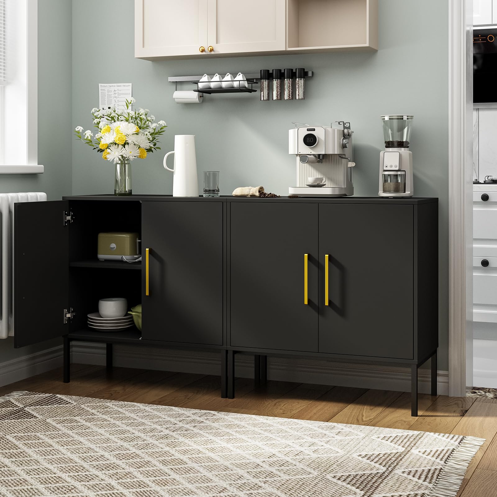 JOZZBY 3-Piece Storage Cabinet Set - Freestanding Double Door Sideboard, Modern Wooden Sideboard for Bedroom, Living Room, Kitchen, Office & Hallway - Perfect for Home Organization & Stylish Storage Solutions