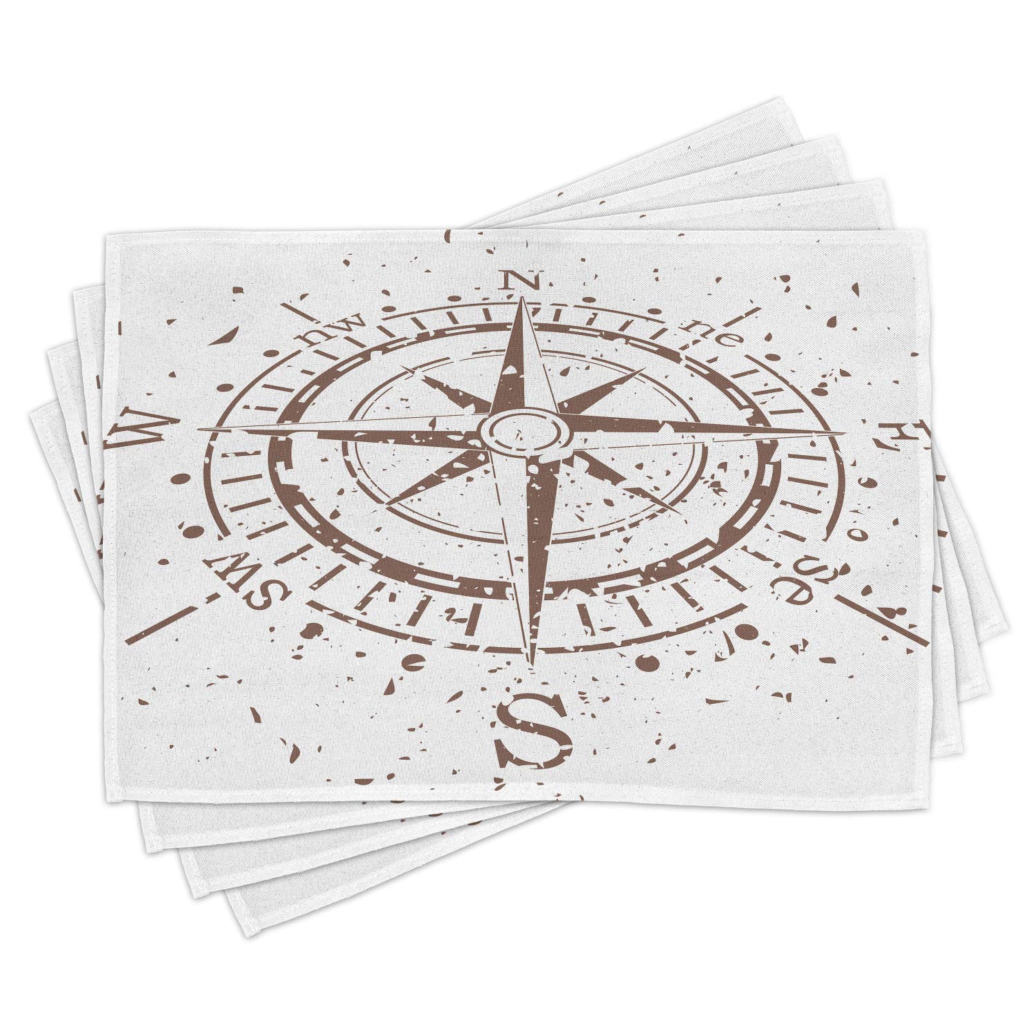 Ambesonne 4-Piece Compass Placemats Set - Vintage Voyage Windrose Discovery Theme with Retro Paint Splash Design | Washable Fabric Table Mats for Dining Room & Kitchen Decor in Umber Brown | Perfect for Coastal, Nautical or Travel-Themed Home Decor