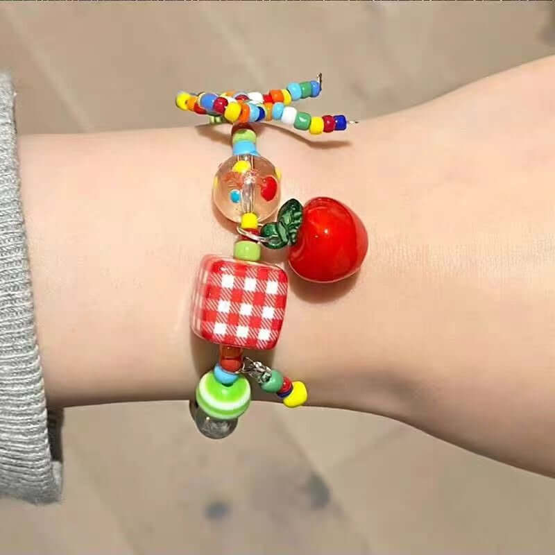 Y2K Mushroom Beaded Bracelet for Women - Colorful Boho Summer Festival Jewelry - Perfect for Music Festivals, Beach Parties, and Carnival Outfits