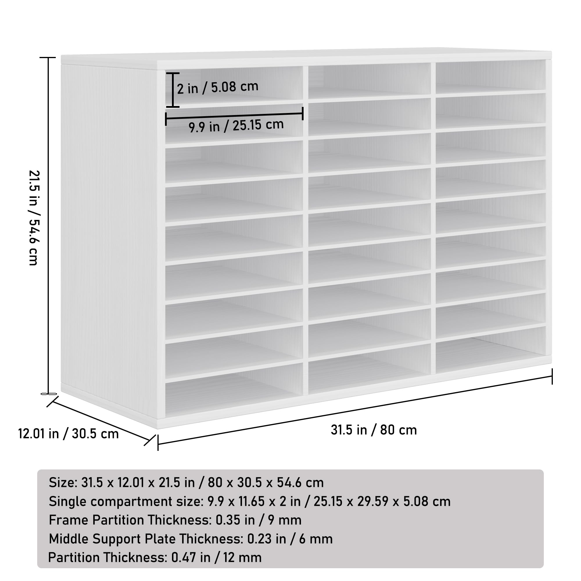27-Slot Wooden Paper File Organizer for Desk - Large Mail Sorter & Office Supplies Organizer - Perfect for Classroom, Home & Office Workspace (White)