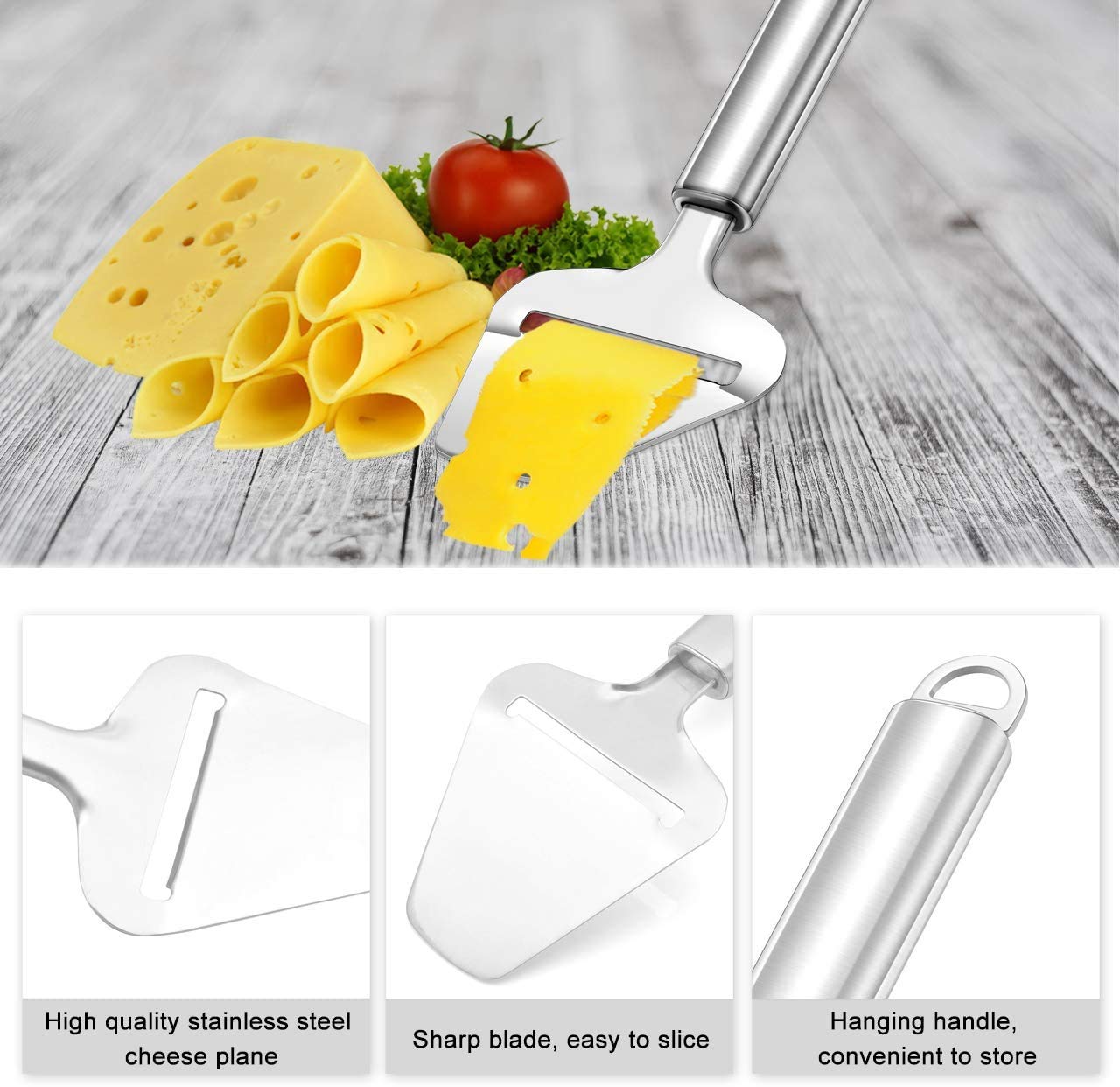 Premium Stainless Steel Cheese Knife with Wood Handle - Cheese Slicer & Cutter for Charcuterie Boards, Wine Pairings & Gourmet Cheese Platters (Option I)