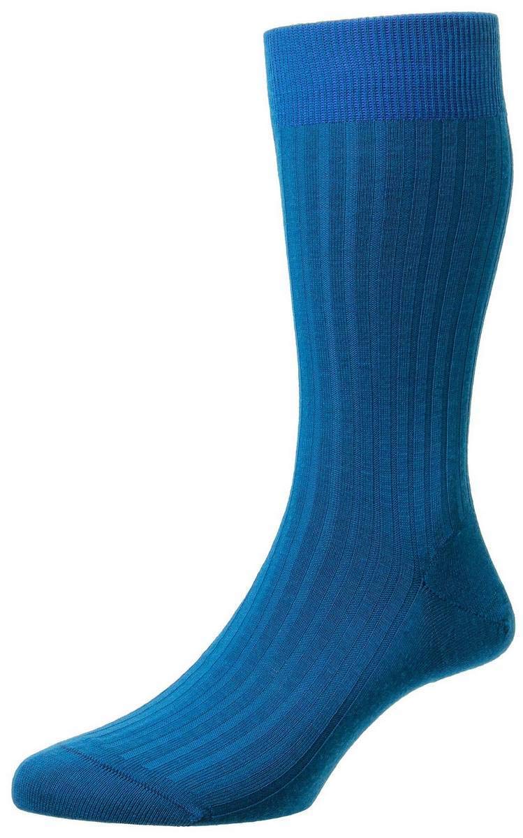 Pantherella Men's Laburnum Merino Wool Socks - Premium Breathable Hiking & Dress Socks for Business & Outdoor Activities - Petrol Blue