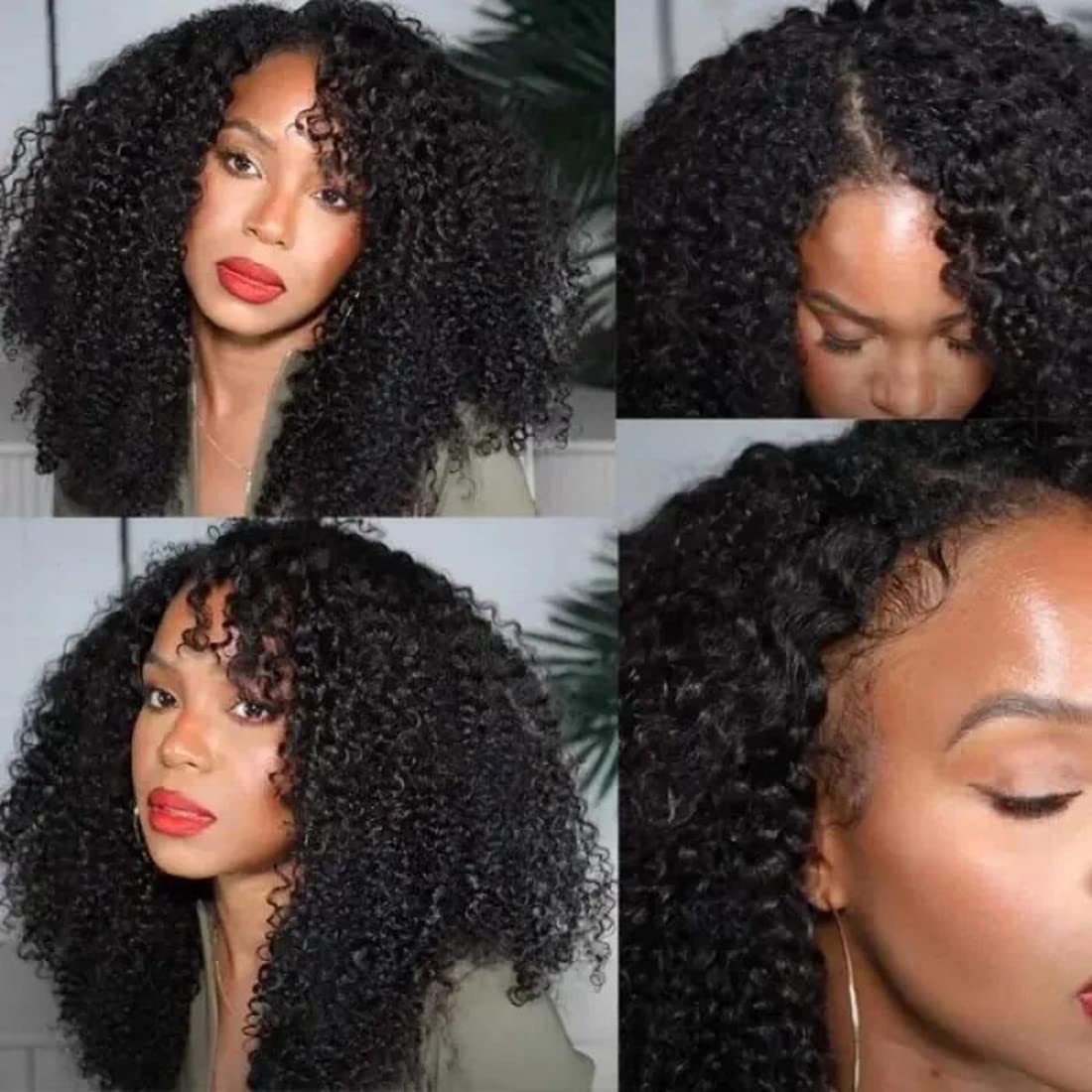 UNICE V Part Human Hair Wig - Kinky Curly Brazilian Virgin Hair with Drawstring | Glueless No Leave Out U Part Wig for Women | Beginner Friendly 150% Density 24 Inch | Perfect for Daily Wear, Parties & Protective Styling