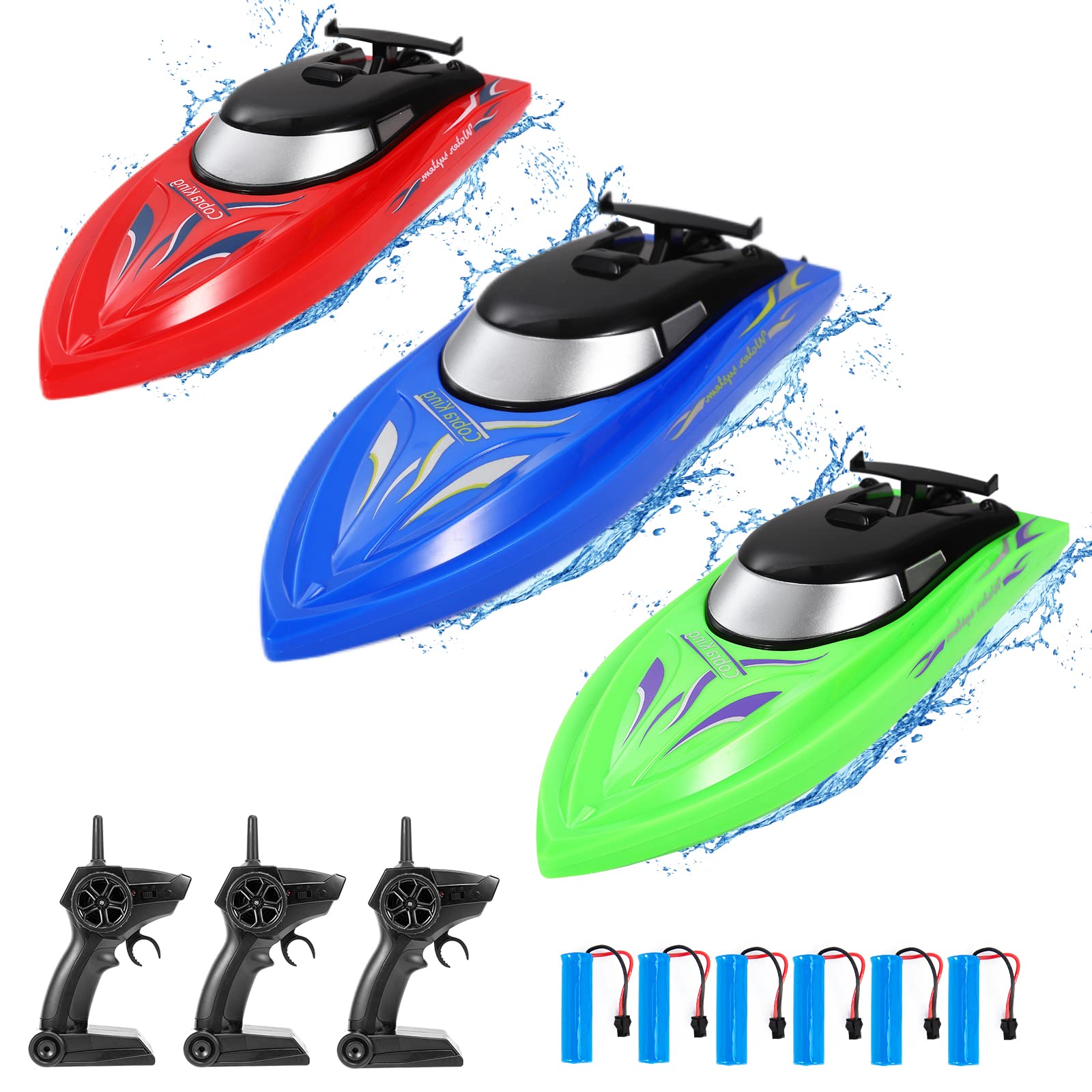 GARVEE 3 Pack Remote Control Boats for Kids & Adults - 2.4GHz RC Speed Boats for Pools & Lakes - 6 Rechargeable Batteries Included - Perfect for Outdoor Water Play, Birthday Gifts & Family Fun (Ages 4-12)