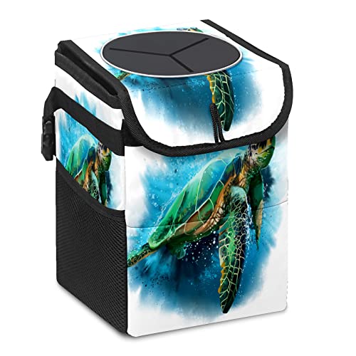 Blue Sea Turtle Car Trash Can with Lid - Leak-Proof Hanging Auto Garbage Bag for Headrest | Collapsible & Portable Vehicle Storage with Mesh Pocket | Perfect for Road Trips, Commuting & Family Travel