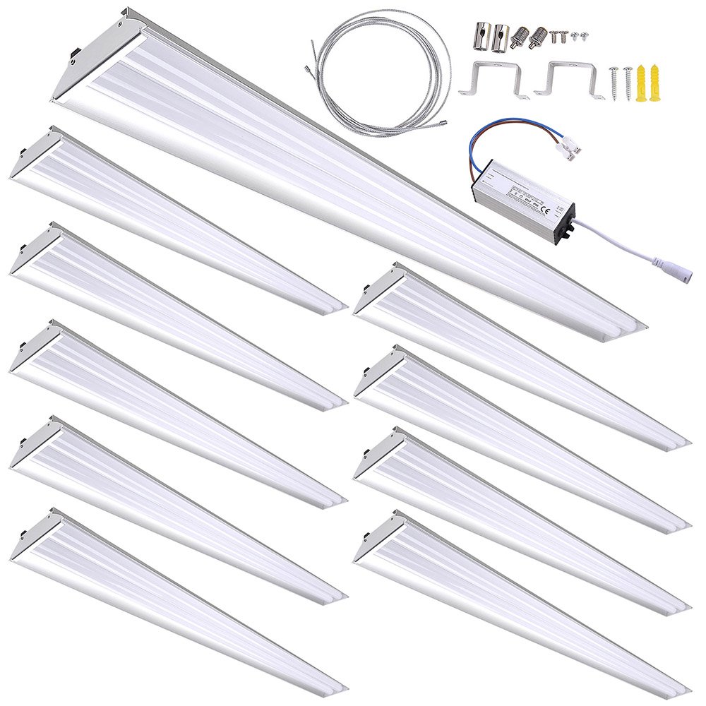 DELight 10-Pack 40W LED Shop Lights 5000K Daylight White 4000-4500lm Bright Garage Lighting - Durable Aluminum Hanging Ceiling Lights for Workshop, Warehouse & Home Improvement Projects