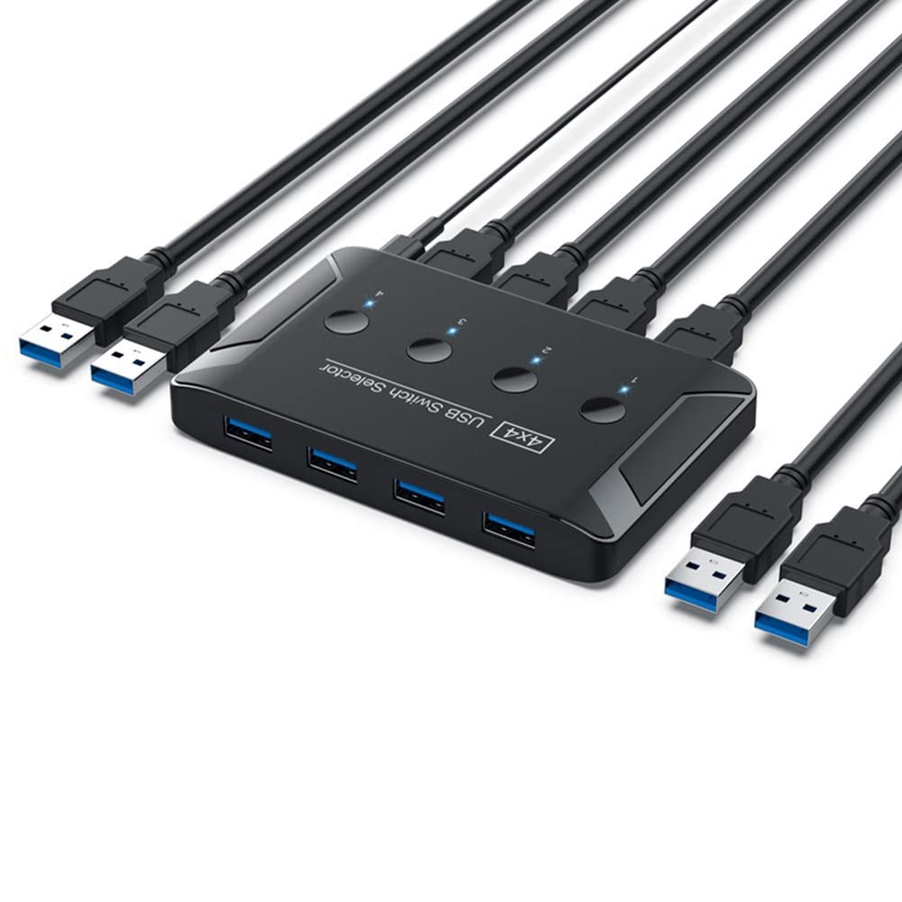 Zunedhys USB 3.0 KVM Switch 4 Port 4K HDMI 60Hz - 4 in 4 Out Computer Sharing Hub for Keyboard, Mouse, Printer & USB Devices with Extension Cable | Perfect for Home Office, Gaming Setup & Multi-PC Workstations