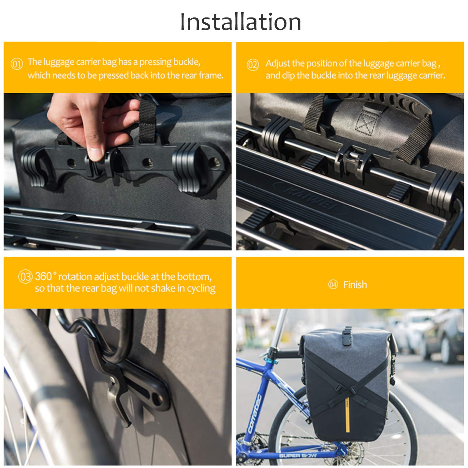 CoolChange 27L Waterproof Bicycle Panniers - Large Capacity Bike Rack Trunk Bag for Commuting, Touring & Outdoor Adventures