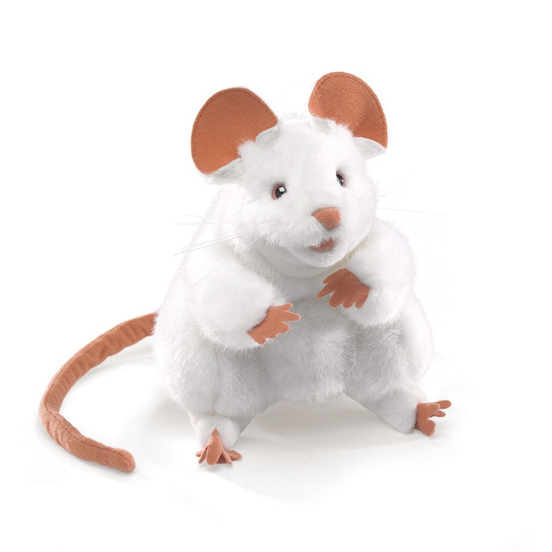 Folkmanis White Mouse Hand Puppet - Realistic Animal Puppet for Kids, Storytelling, and Interactive Play - Perfect for Classroom, Theater, and Home Entertainment