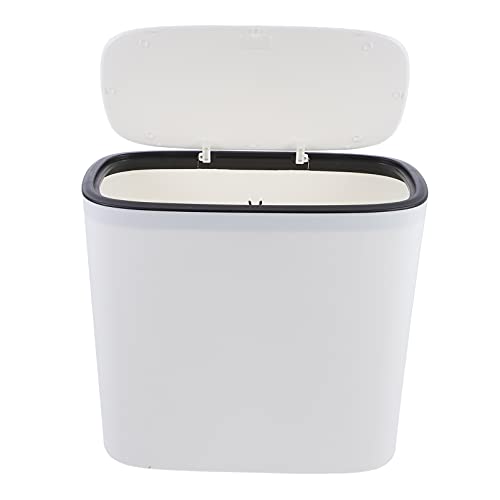 Baluue 12L Slim Plastic Trash Can with Press Lid - Rectangular Narrow Wastebasket for Bathroom, Bedroom, Office, Kitchen & Car - White Space-Saving Garbage Bin | Perfect for Small Spaces, Under Sink, Next to Toilet, or Vehicle Use