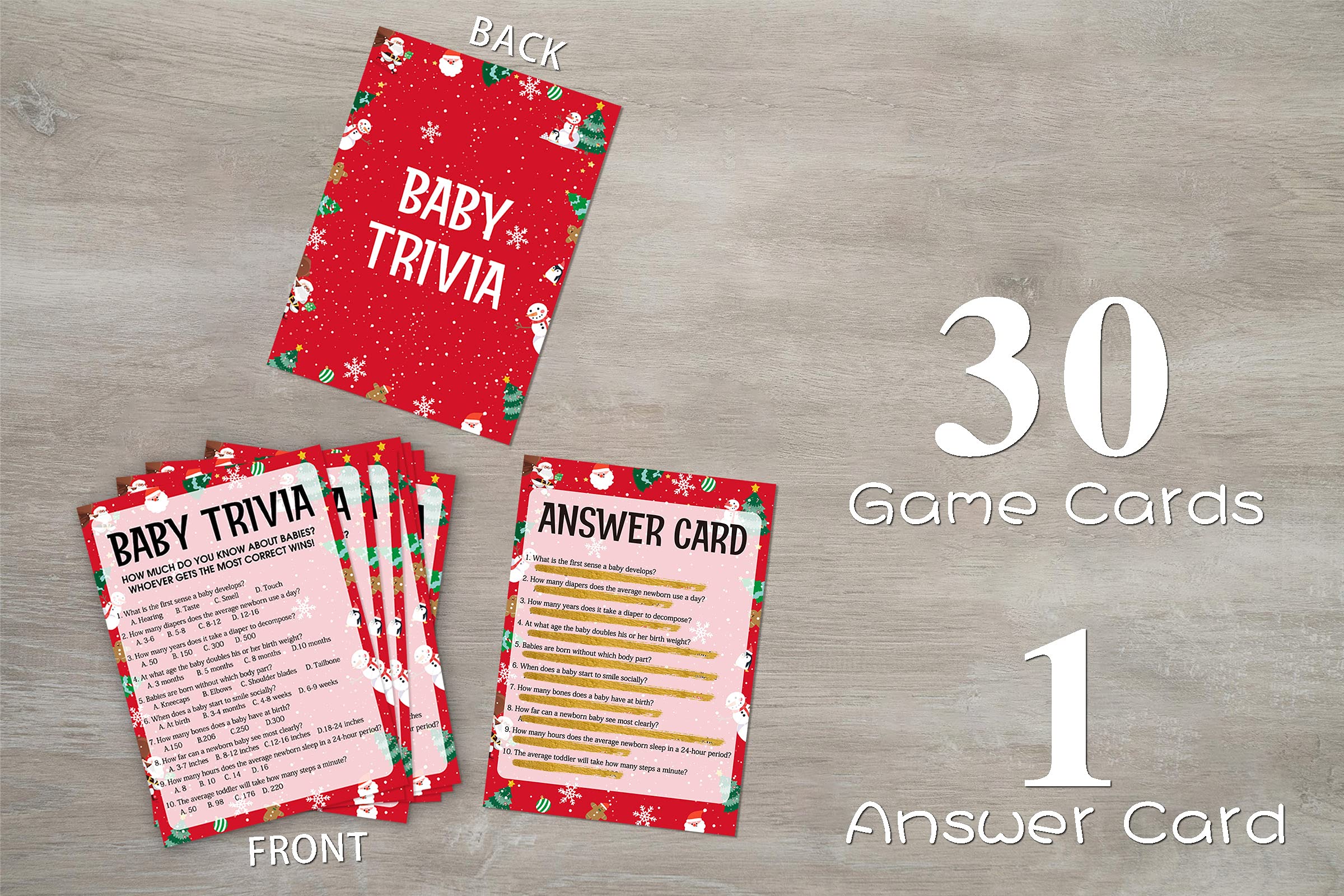 30-Pack Baby Shower Game Cards - Fun Baby Trivia & Gender Neutral Christmas Party Games - Perfect for Baby Showers, Holiday Parties & Family Gatherings