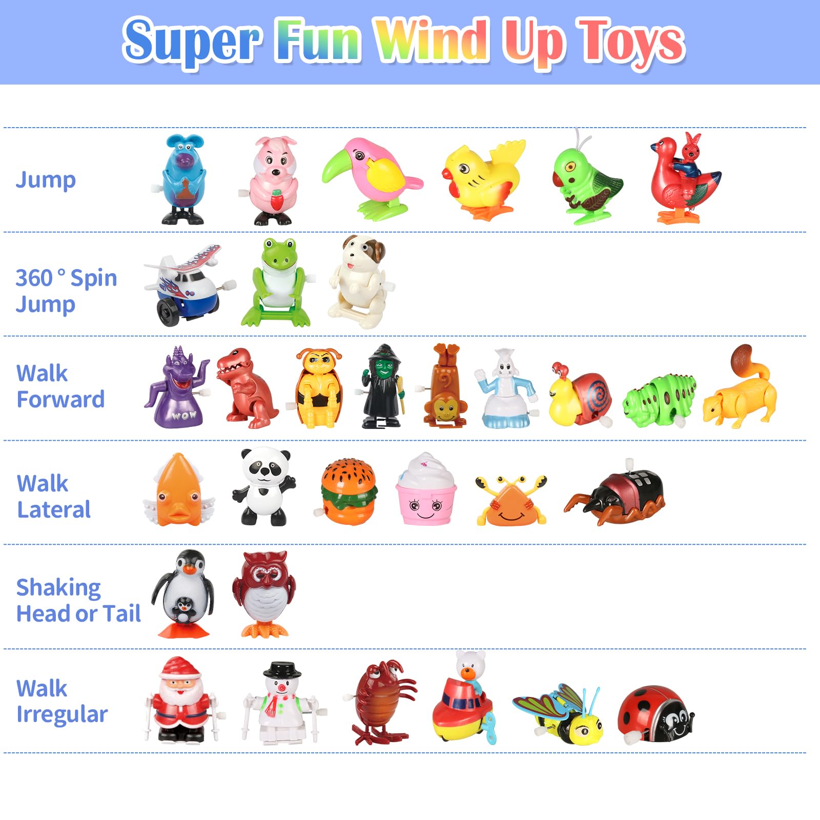 32 PCS Assorted Wind-up Toys for Kids - Bulk Windup Animals Walking, Jumping, Swimming & Flipping Clockwork Toys - Perfect for Classroom Party Favors, Easter Egg Fillers & Birthday Gifts - Fun Educational Toys for Toddlers & Preschoolers