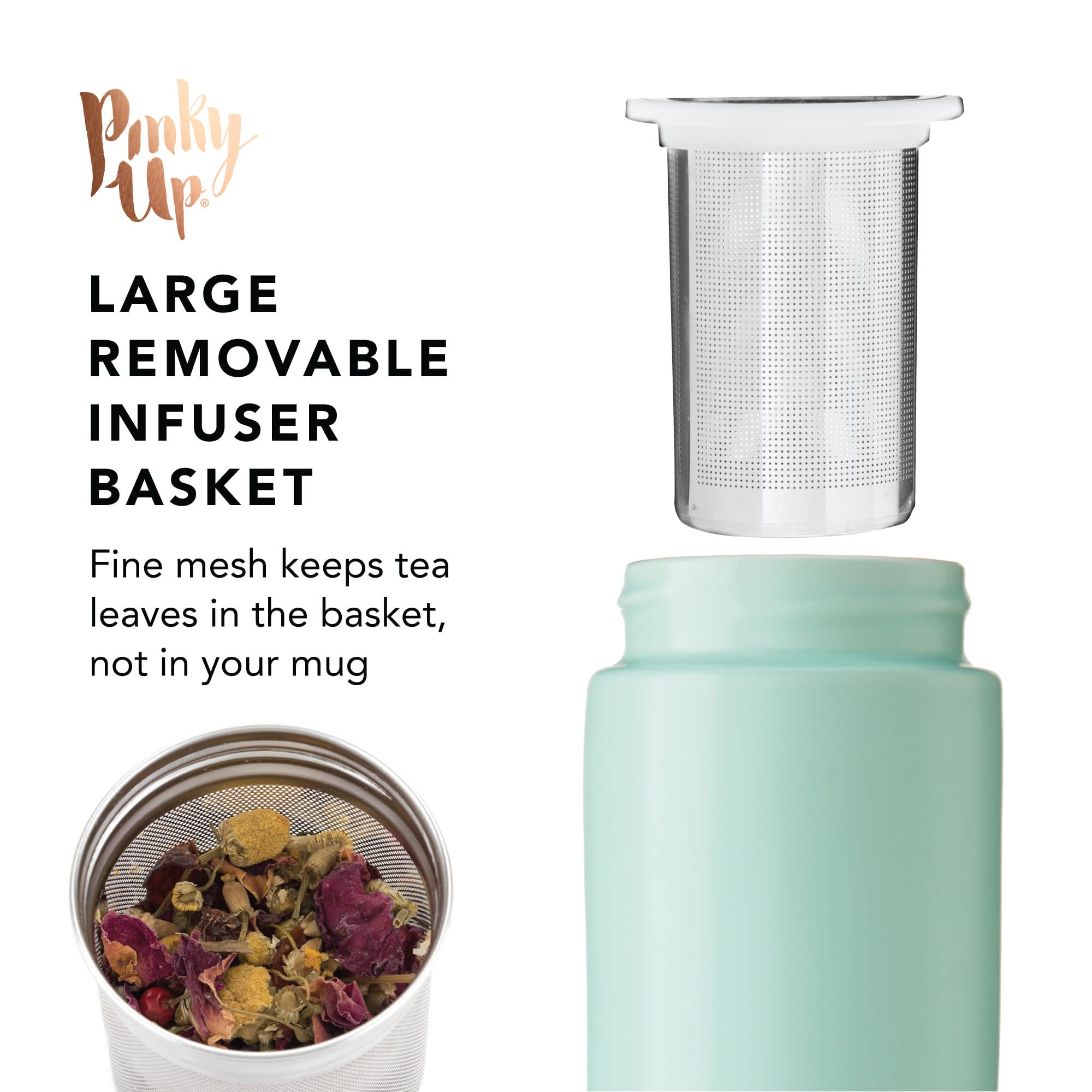 Pinky Up Tatyana Ceramic Tea Infuser Mug with Stainless Steel Filter & Bamboo Lid - 12oz Turquoise Tea Cup - Perfect for Loose Leaf Tea, Herbal Tea & Office/Home Use