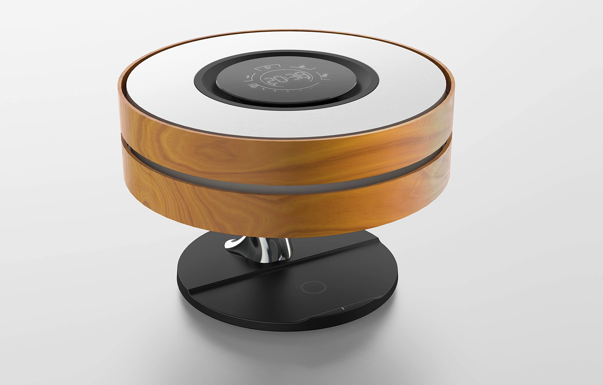 Modern LED Bedside Smart Table Lamp with Built-in TWS Bluetooth Speaker & Qi Wireless Charger - Stepless Dimming, Sleep Mode - Perfect for Bedroom, Office, and Nightstand Use (Circle of Light Design)