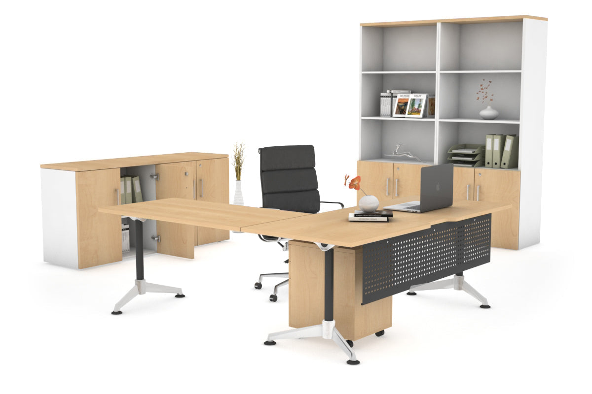 Premium L-Shaped Corner Executive Office Desk - 1600L x 1800W with Cable Management - Modern Blackjack Design for Home & Business Workspaces
