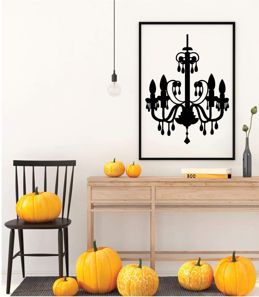 Elegant Chandelier Vinyl Wall Decal - Gothic Home Decor Silhouette Sticker for Halloween Party, Haunted House, or Mansion - Perfect for Spooky Themed Rooms, DIY Home Decor, and Seasonal Party Backdrops