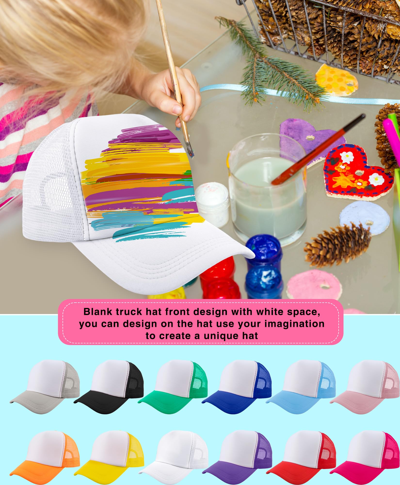 SGBETTER 18 Pack Kids DIY Sublimation Blank Trucker Hats - Adjustable Mesh Baseball Caps for Boys & Girls - Perfect for Summer Outdoor Sports, Crafts, and Custom Designs