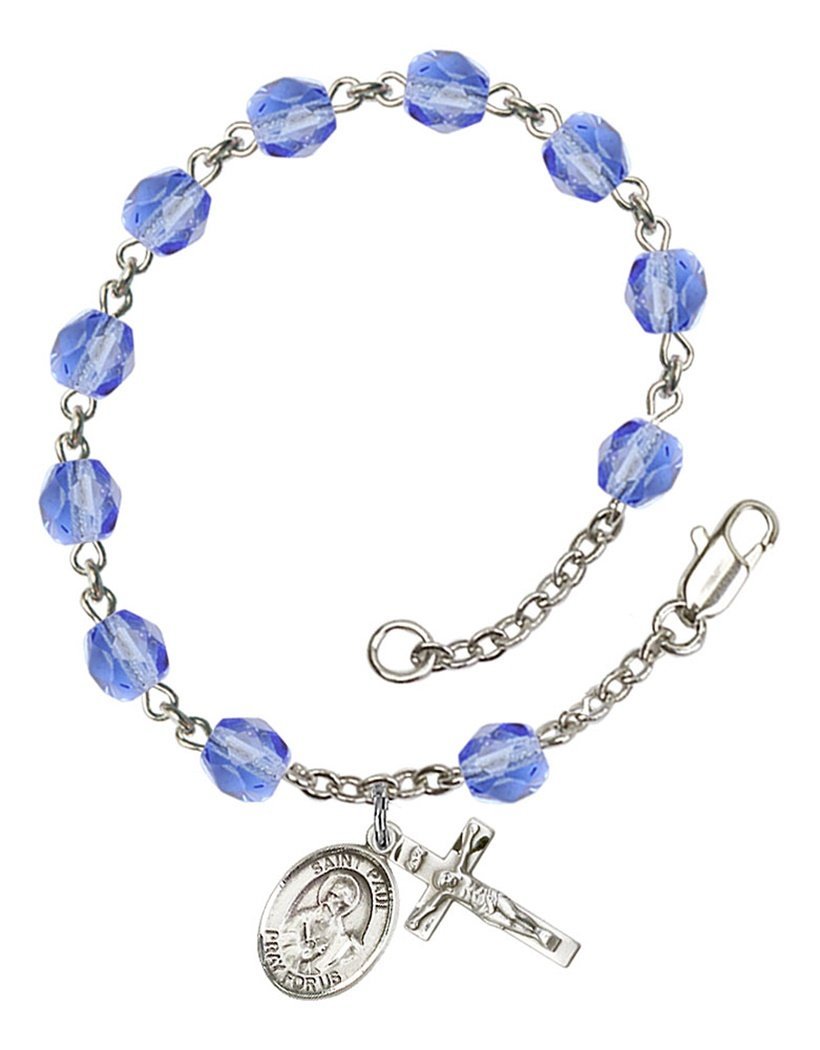 September Birthstone Beaded Rosary Bracelet with St. Paul Apostle Charm - 7.5 Inch Catholic Prayer Jewelry for Women | Perfect for Baptism, First Communion & Daily Devotion