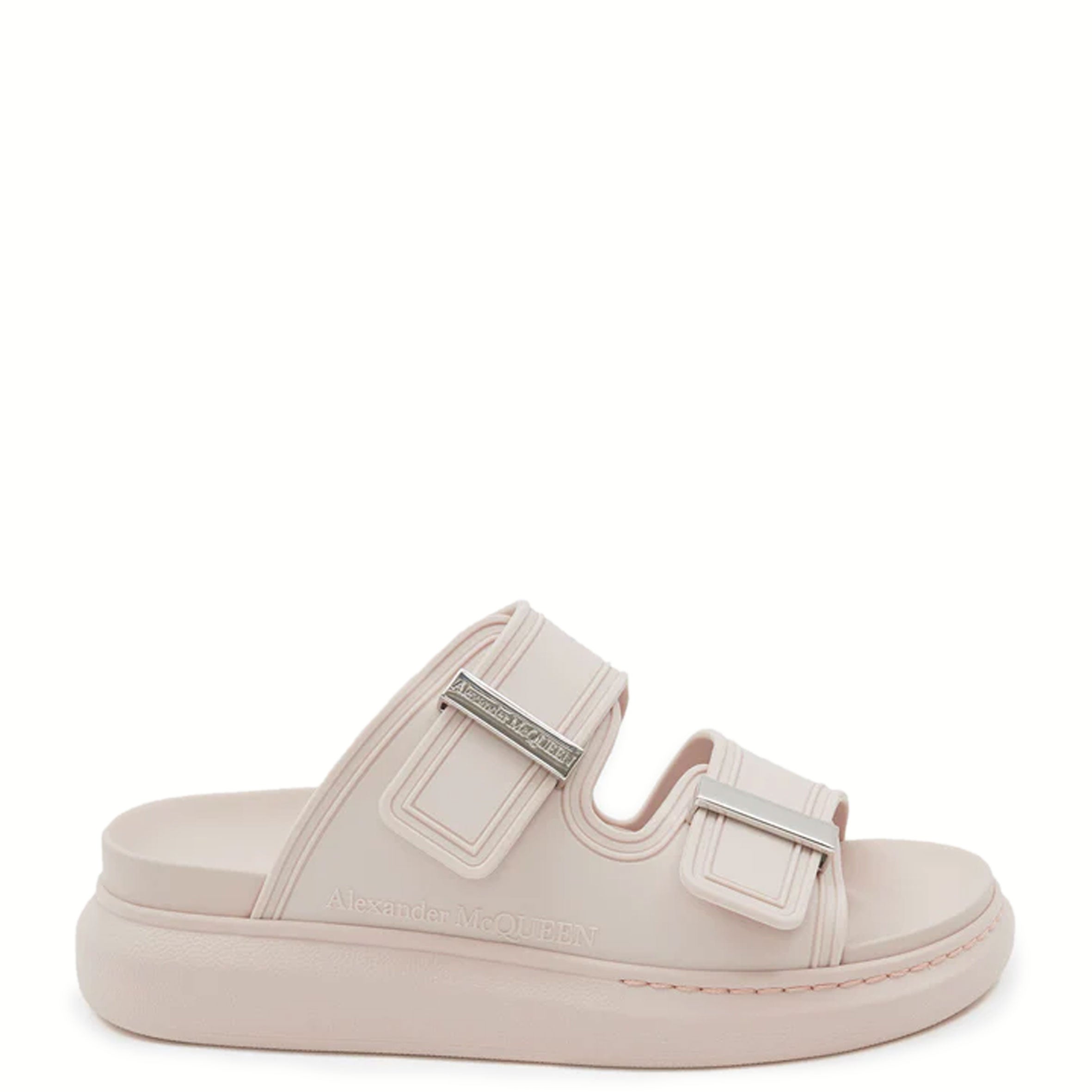 Hybrid Rubber Slides for Women - Comfortable Tea Rose & Silver Color Sandals for Beach, Pool, and Casual Wear
