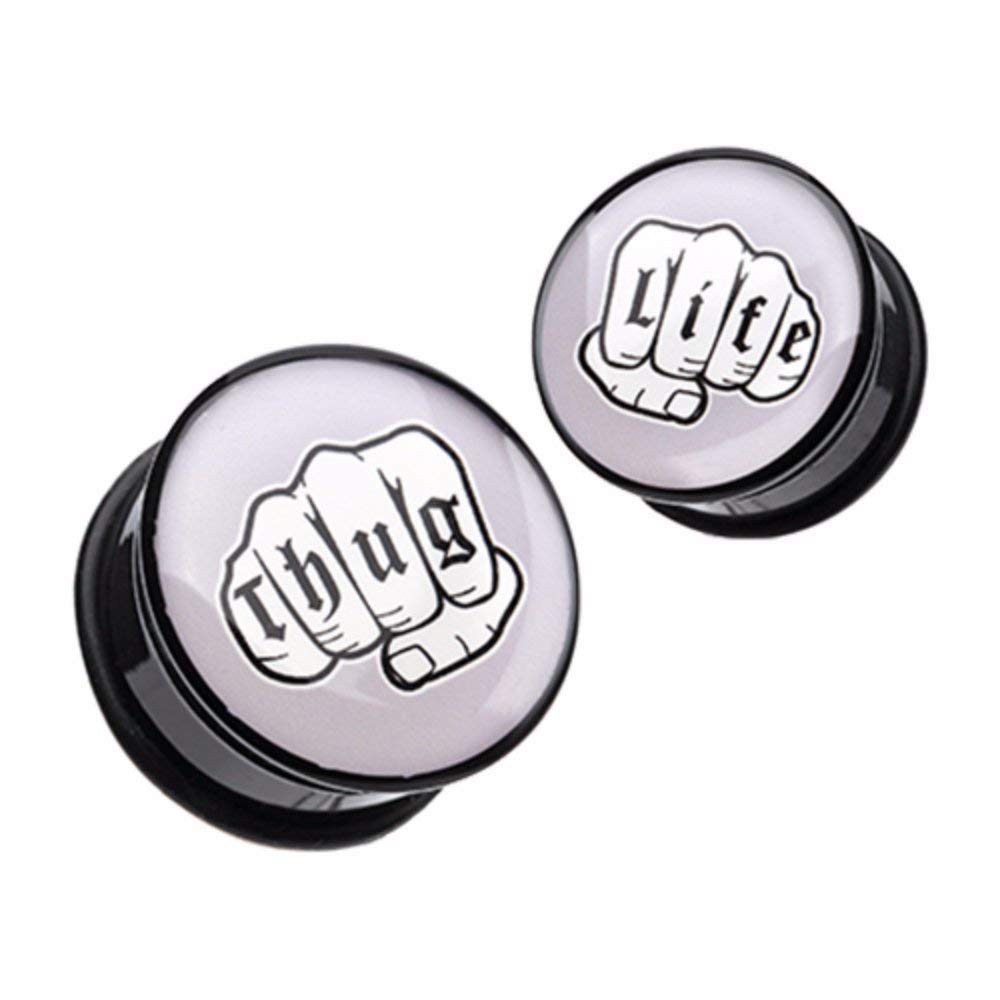 Thug Life Single Flare Ear Gauge Plug - Punk Jewelry for Men & Women