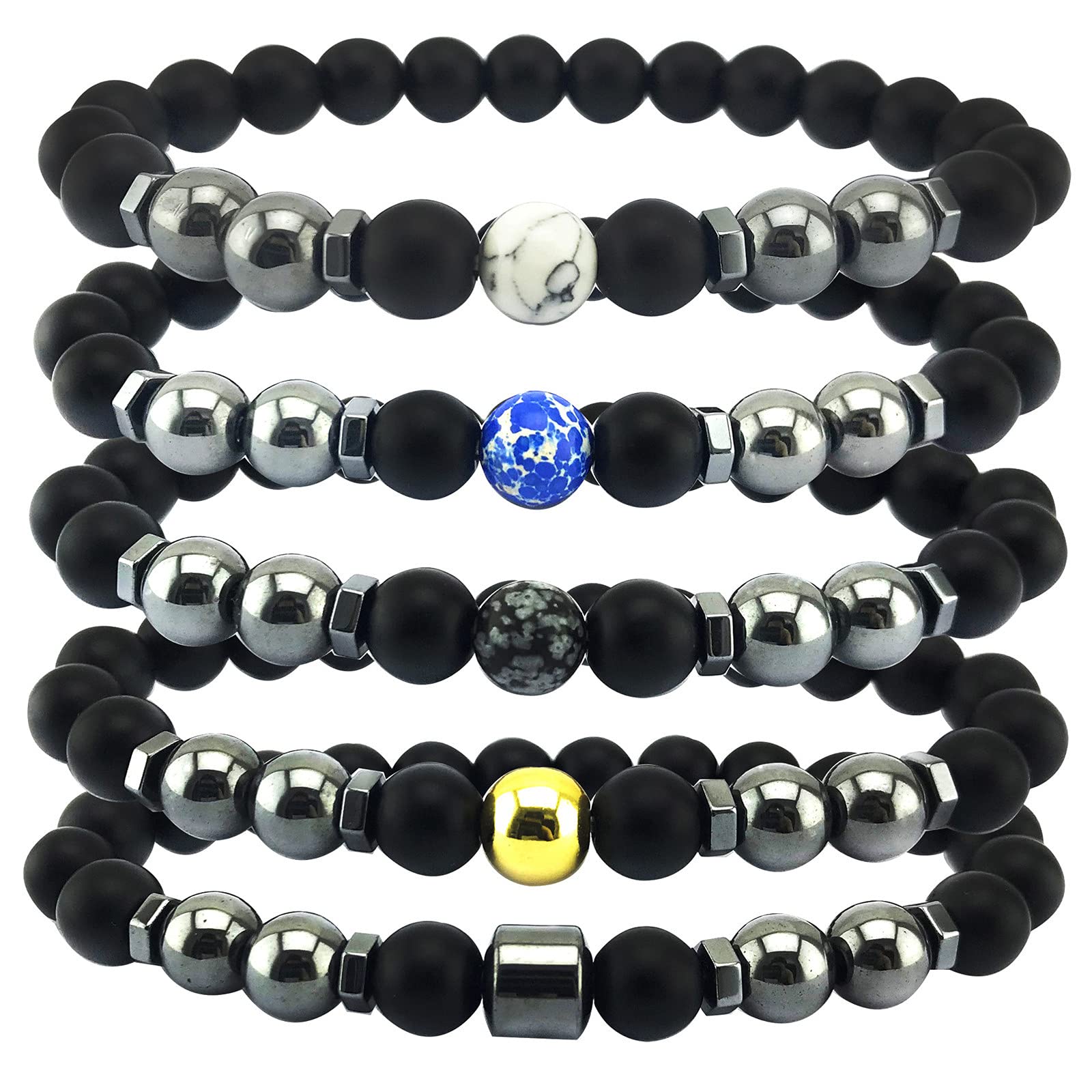 5-8Pcs Black Obsidian Magnetic Stone Beads Anklet Bracelet Set - Adjustable Stacking Matte Jewelry for Men, Women & Kids - Healing Anti-Anxiety Magnetic Therapy - Perfect for Meditation, Yoga & Stress Relief
