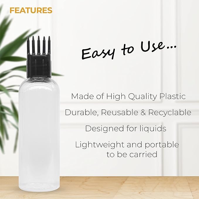 MeeTo 3-Pack Refillable Cylindrical Bottles Set - Includes 1 Pump Dispenser, 1 Spray Atomizer, 1 Root Comb Applicator with Flip Top Caps - Perfect for Perfume, Liquids, Shampoo & Body Soap - Ideal for Travel, Home & Salon Use
