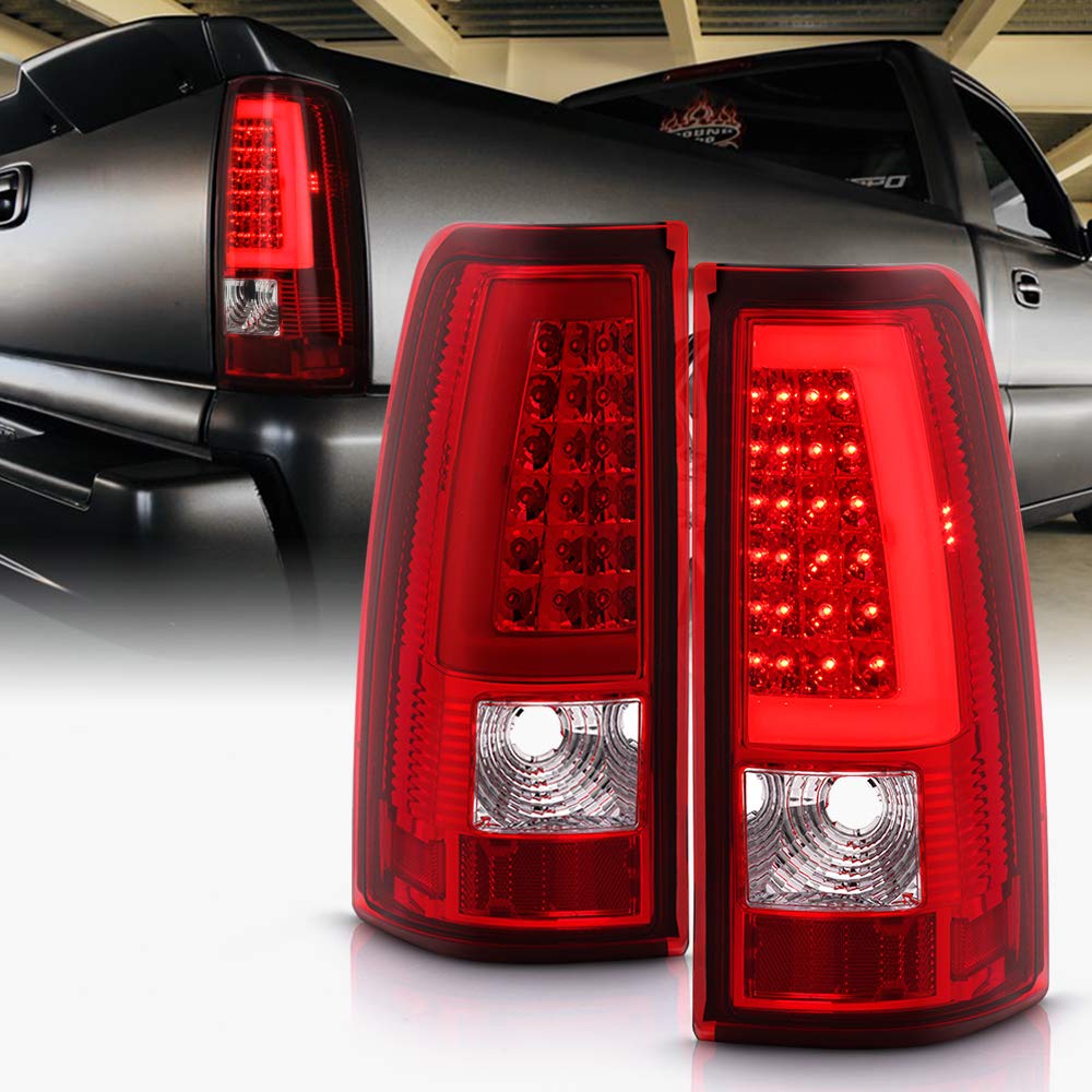 ACANII Red LED Tube Tail Lights Brake Lamps Assembly for 2003-2006 Chevy Silverado 1500 2500 3500 - Driver & Passenger Side - Durable & Bright Replacement for Night Driving & Enhanced Safety