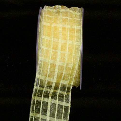 The Ribbon People Yellow Solid & Sheer Check Wired Craft Ribbon - 2 Inch x 27 Yards Bulk Roll for Gift Wrapping, DIY Crafts, Floral Arrangements & Home Decor