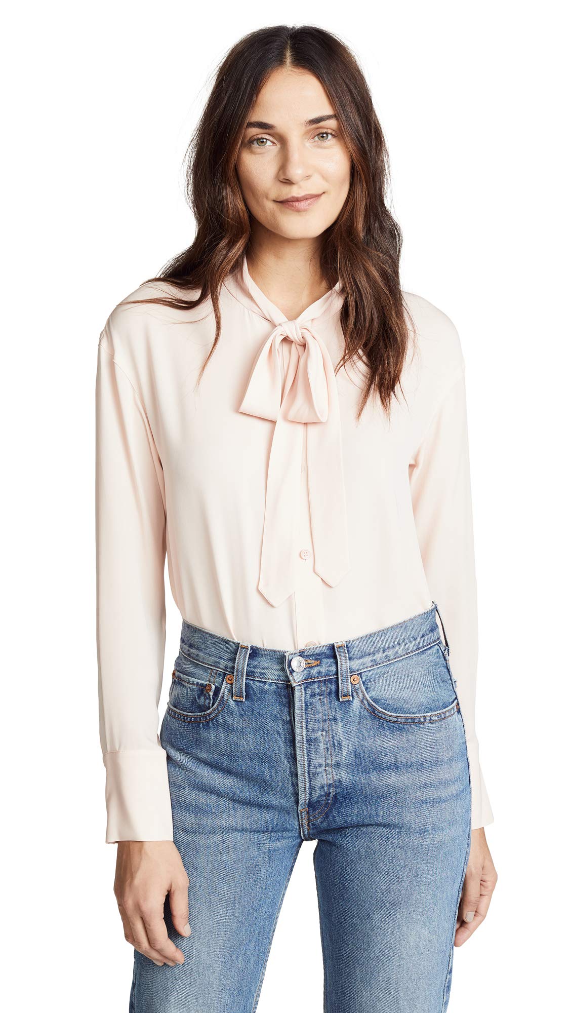 Theory Women's Long Sleeve Tie Neck Blouse - Elegant Office Wear & Casual Weekender Top for Work & Weekend Outings