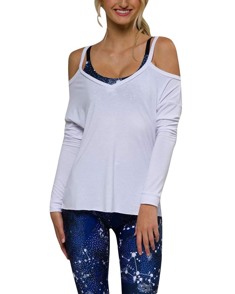 Onzie Flow Cold Shoulder Yoga Top 3091 - Breathable Workout Shirt for Women, White (One Size) | Perfect for Yoga, Pilates & Gym Wear