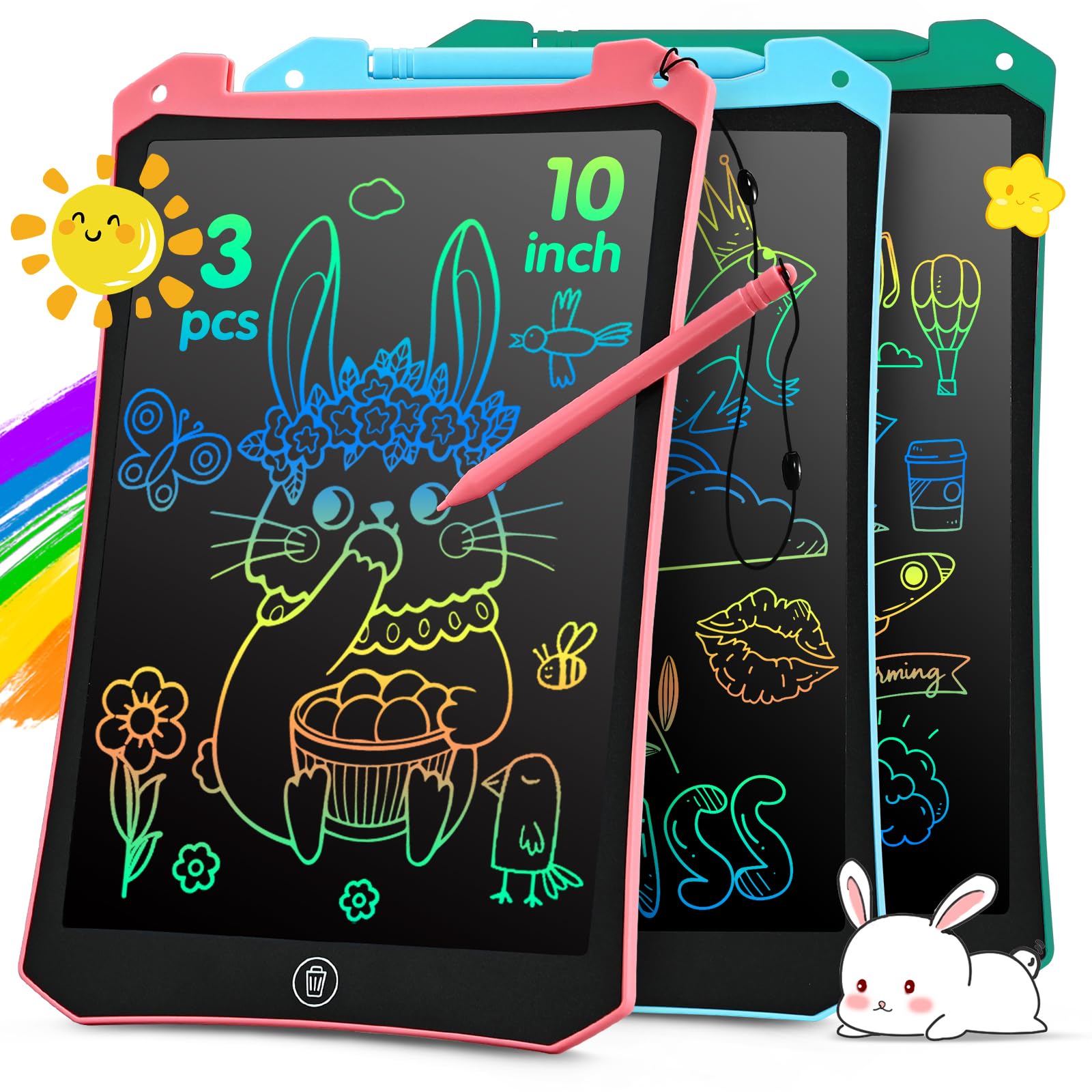 EooCoo 3 Pack LCD Writing Tablet for Kids Ages 2-7 | Electronic Drawing Pad with Stylus | Travel Essential, Car Games & Birthday Gifts for Boys Girls | Perfect for Easter Basket Stuffers, Classroom Activities & Creative Play
