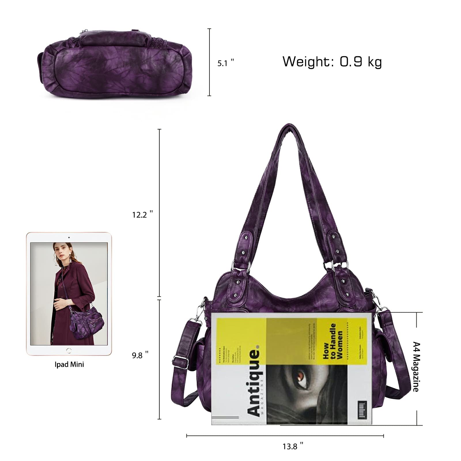 Angel Kiss Hobo Handbags for Women - Soft PU Leather Shoulder Bags & Ladies Purses - Perfect for Work, Travel and Everyday Use