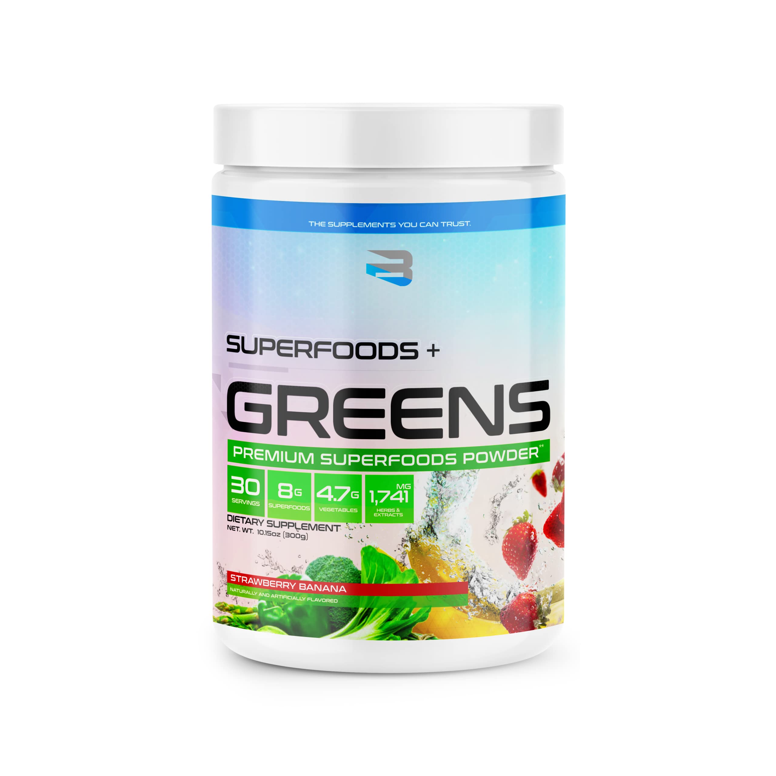 Organic Superfoods & Greens Powder - Strawberry Banana Flavor | Vegan, Gluten-Free, Nutrient-Rich Supplement for Smoothies, Shakes & Healthy Lifestyles
