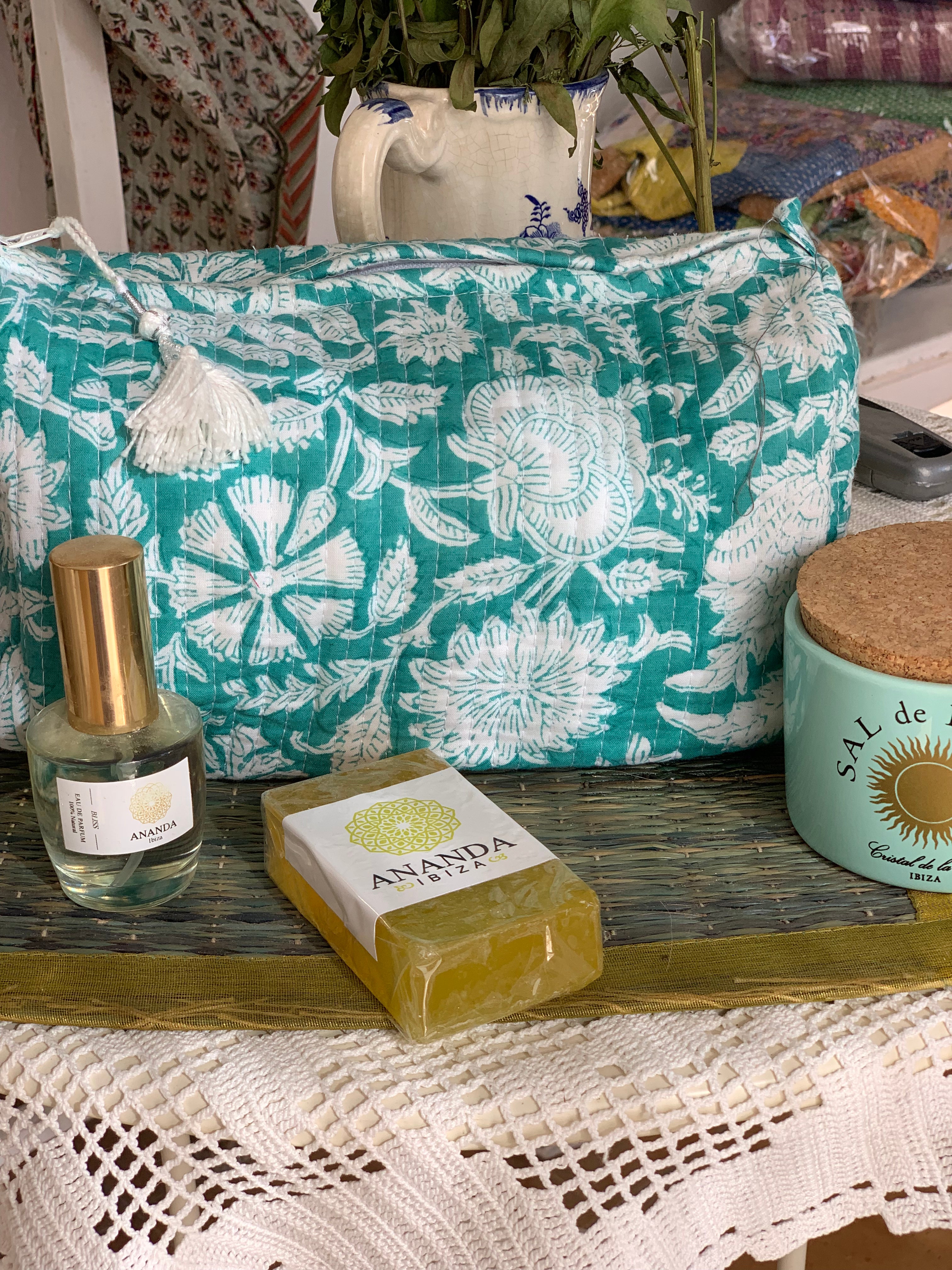 Eco-Friendly Block Print Cotton Cosmetic Bags - 3 Sizes (Small/Medium/Large) - Perfect for Travel, Makeup Storage & Gift Giving