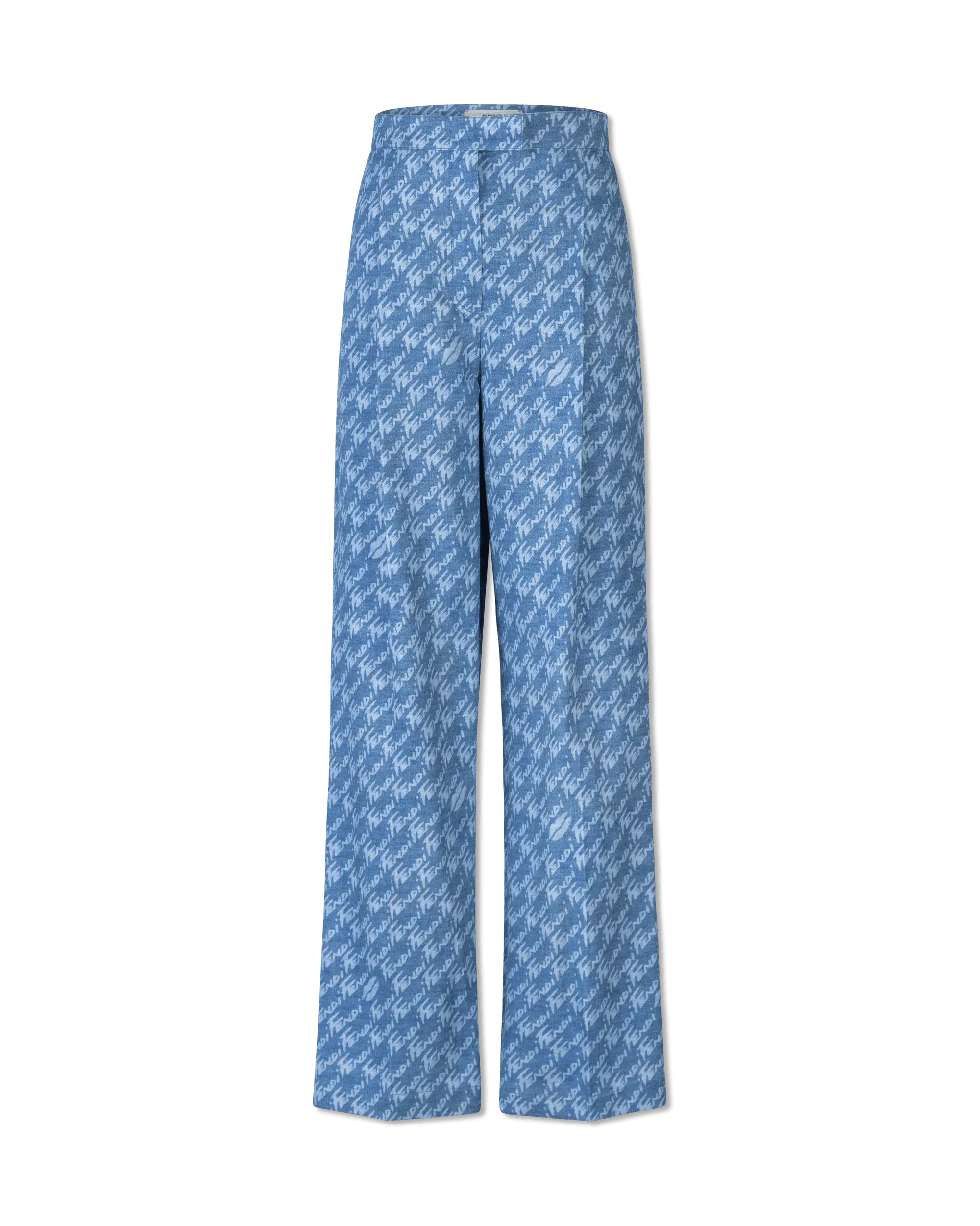 Fendi Women's High Waisted Denim Wide Leg Pants - Vintage Blue Distressed Jeans for Casual Outfits & Streetwear Fashion