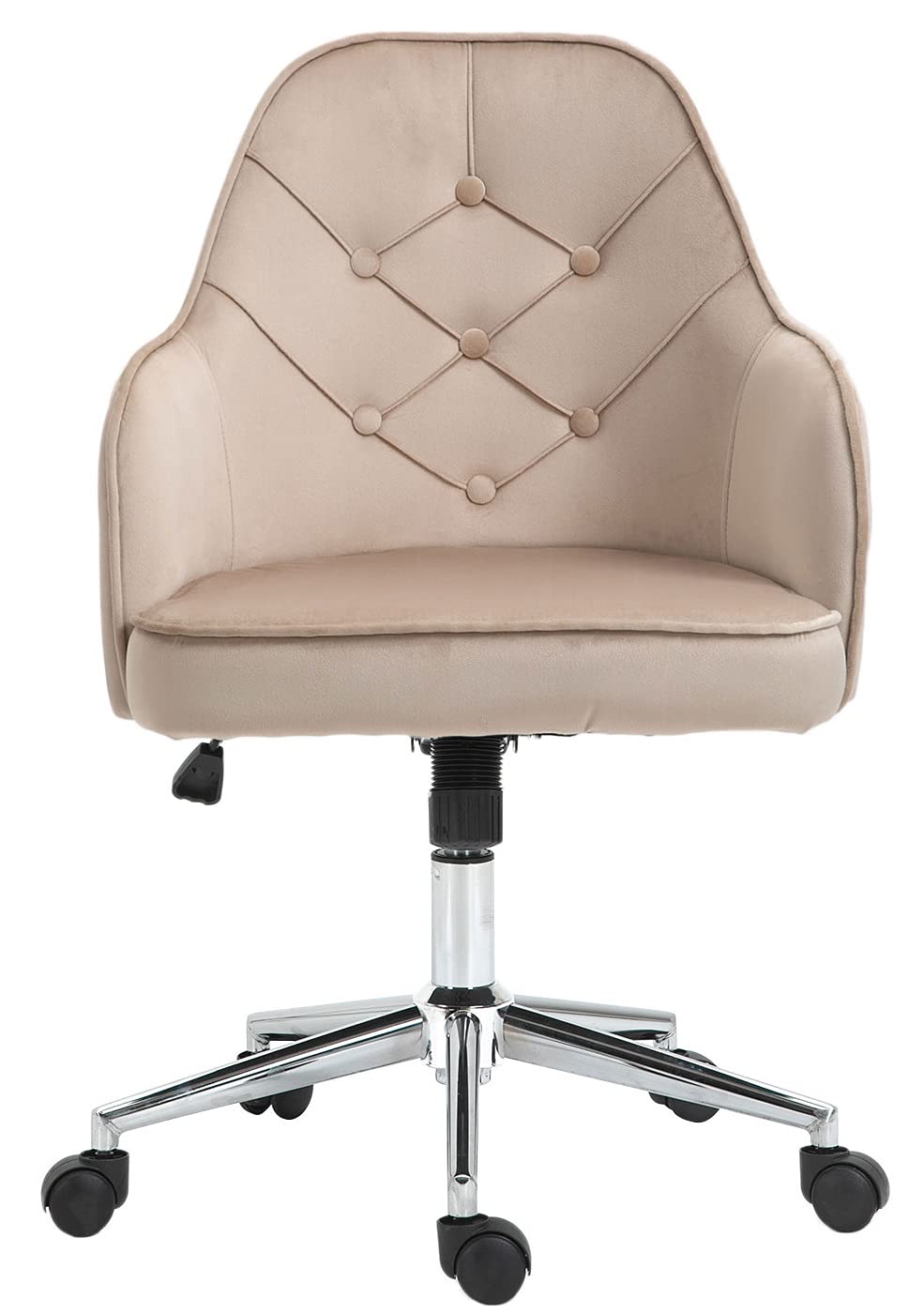 Payeel Velvet Swivel Office Chair with Wheels & Adjustable Height - Modern Mid-Back Computer Desk Chair with Arms for Home Office (Khaki) | Ergonomic Task Chair for Work, Study & Gaming
