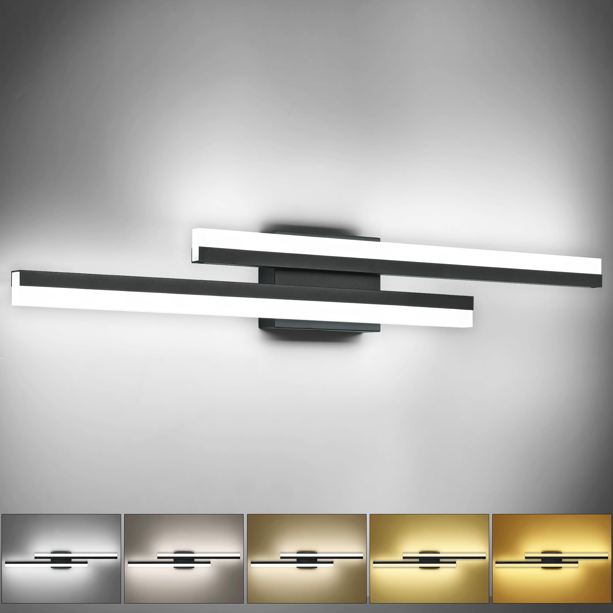 Dimmable 32-Inch Modern Black LED Bathroom Vanity Light - 5 Color Changeable, Over Mirror Wall Lighting Fixture (5CCT) - Perfect for Bathroom, Powder Room, and Spa Decor