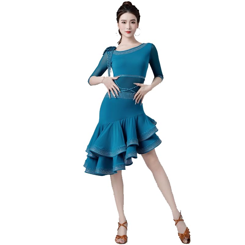 Latin Dance Dresses for Women - Professional Cha Cha & Salsa Performance Costume with Fishbone Skirt | Perfect for Ballroom, Waltz Practice & Dance Competitions