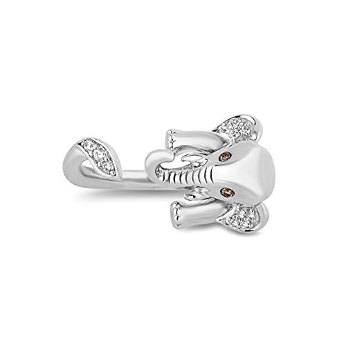 Hallmark Fine Jewelry Sterling Silver 1/10 Cttw Champagne & White Diamond Elephant Ring - Elegant Animal Jewelry for Women, Perfect Gift for Birthday, Anniversary & Special Occasions