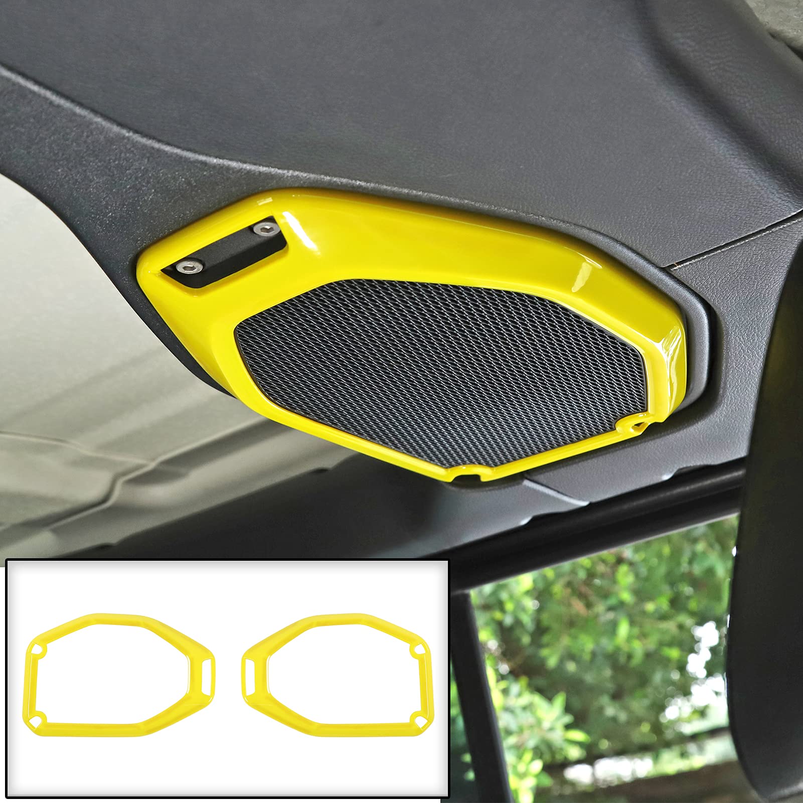 JeCar Premium Speaker Frame Trim Cover for 2018-2023 Jeep Wrangler JL JLU & Gladiator JT - Interior Accessories (Yellow) - Upgrade Your Ride with Durable & Stylish Protection