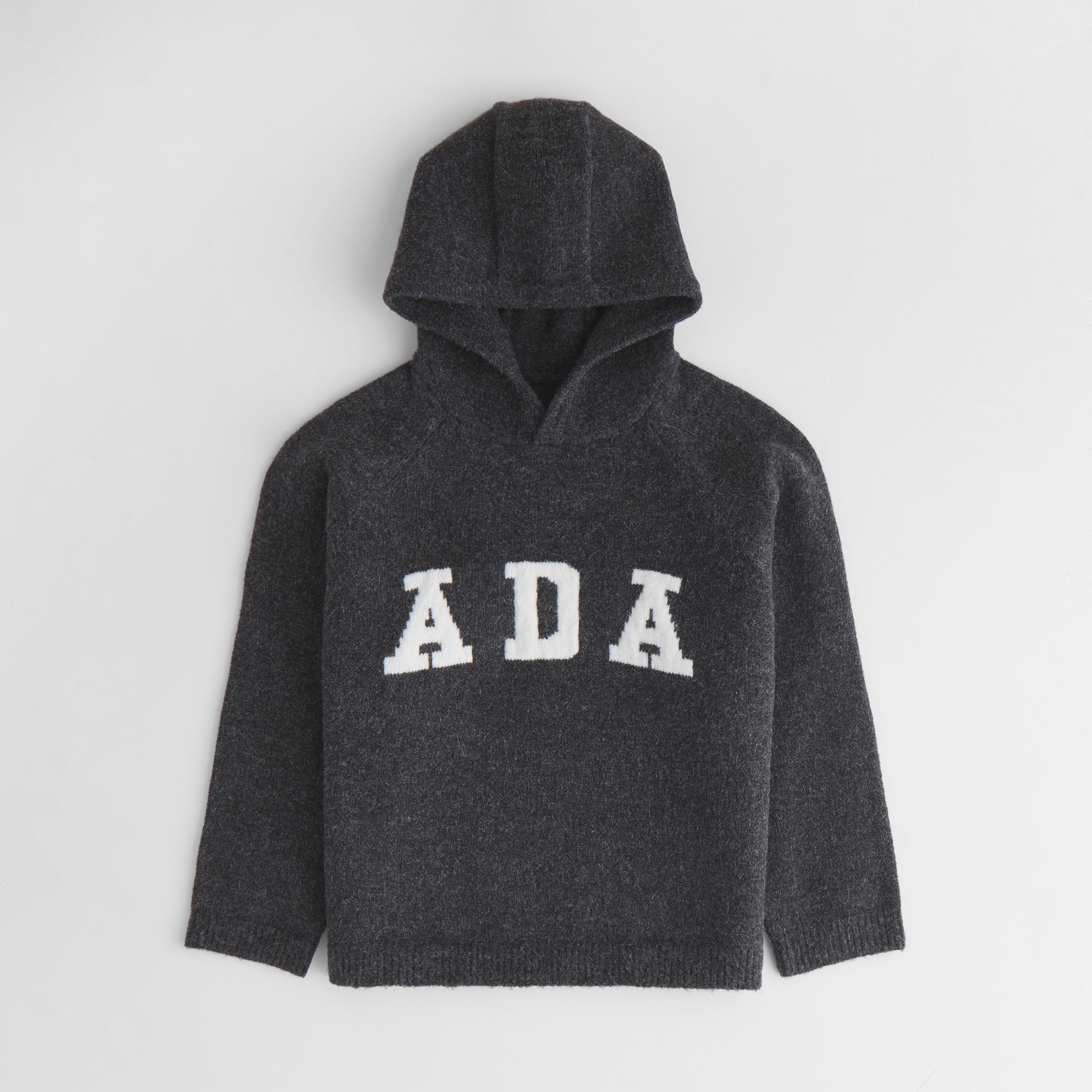 Oversized Knit Hoodie for Women - Mini ADA Dark Grey & Cream - Cozy Winter Sweatshirt for Casual Outfits and Loungewear