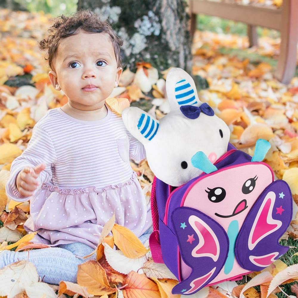 AGSDON Toddler Backpack with Removable Safety Leash - 9.5 Inch Cute Butterfly Design Kids Bookbag for Daycare, Travel & Outdoor Adventures