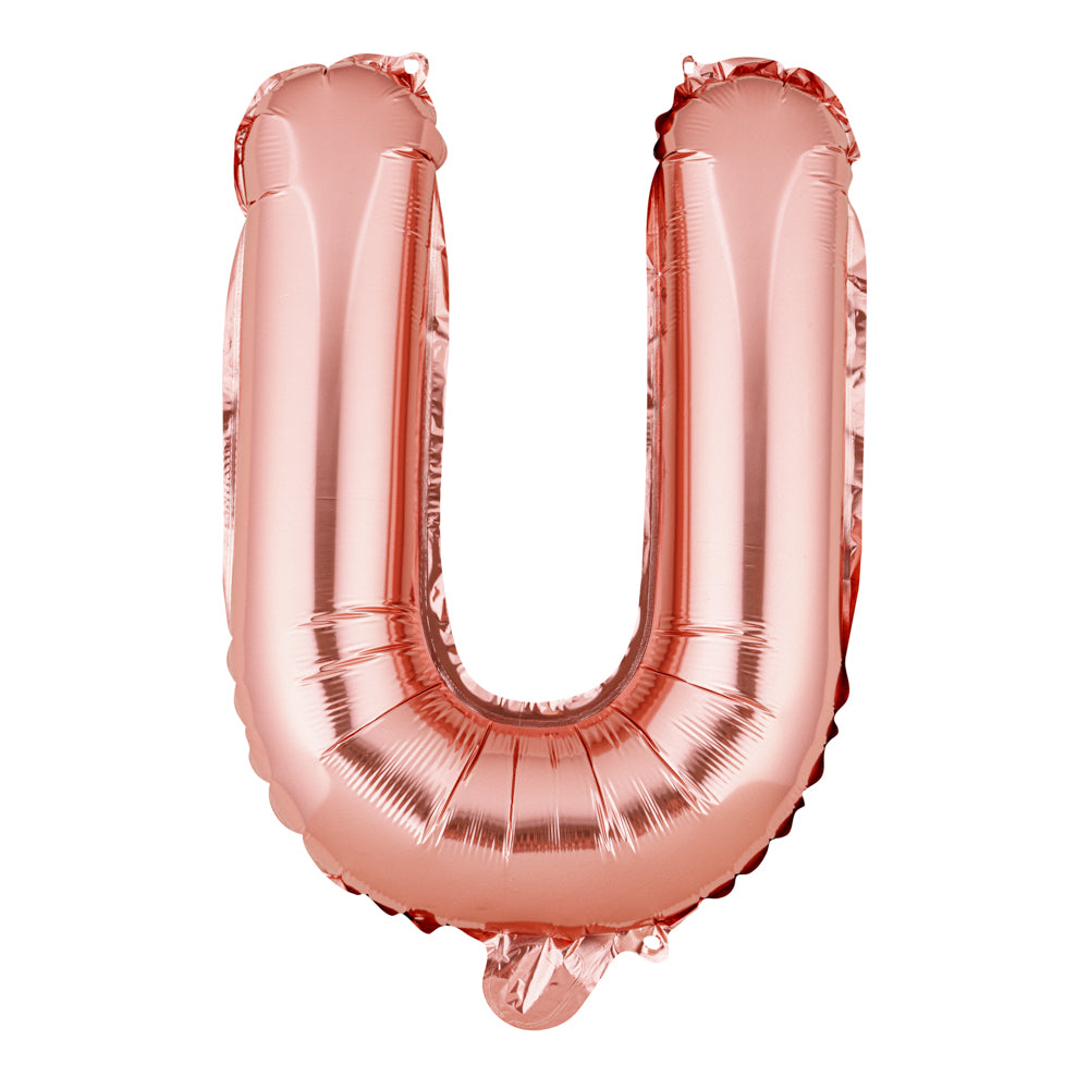 Balloonify Rose Gold Mylar Letter U Balloon - 16 Inch Large Foil Alphabet Balloon for Birthday Party Decorations, Wedding, Baby Shower & Anniversary Celebrations (1 Count Box)