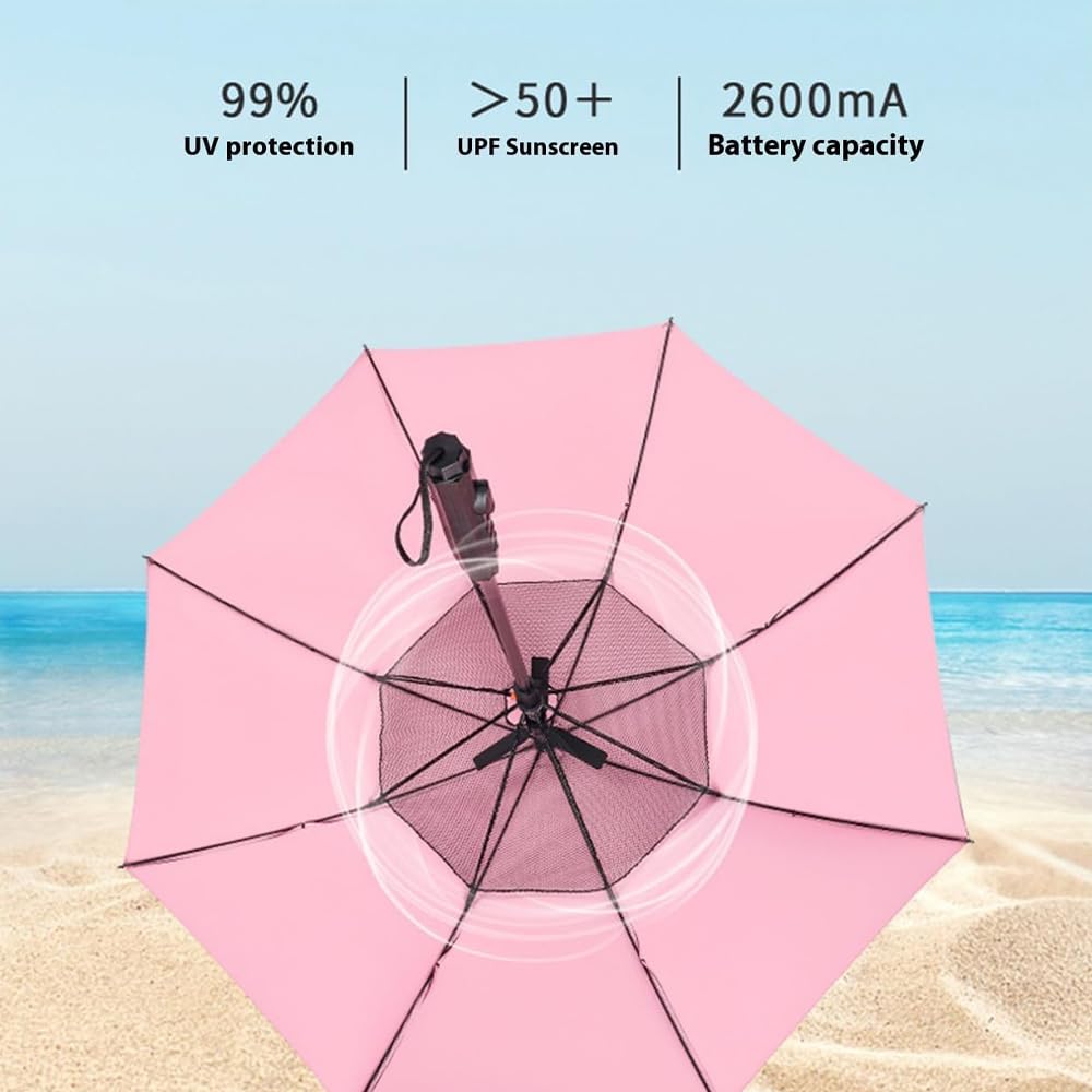 3 in 1 USB Rechargeable Misting Fan Umbrella with UV Protection - Portable Cooling Sunshade for Outdoor, Beach, Pool, and Summer Activities
