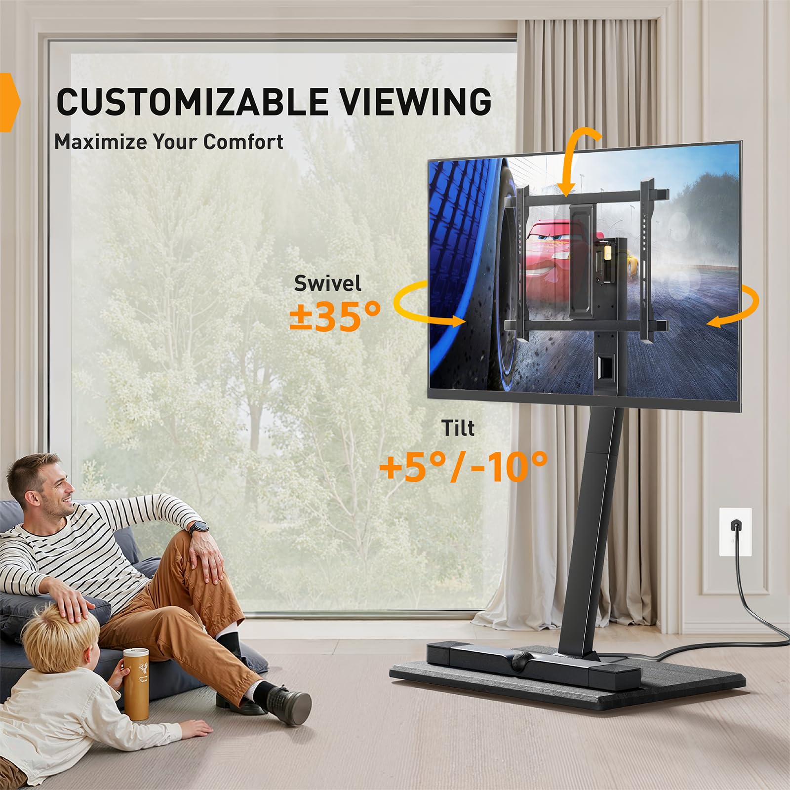 Perlegear Rolling TV Stand with Power Outlet - Adjustable Height Mobile TV Cart for 30-60 Inch TVs, 88 lbs Capacity, Tilt & Swivel Base with Hidden Casters, Max VESA 400x400mm (PGTVMC20) - Perfect for Living Rooms, Bedrooms, and Home Theaters